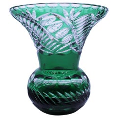 Stourbridge Glass Green Overlay Crystal Splayed Baluster Vase