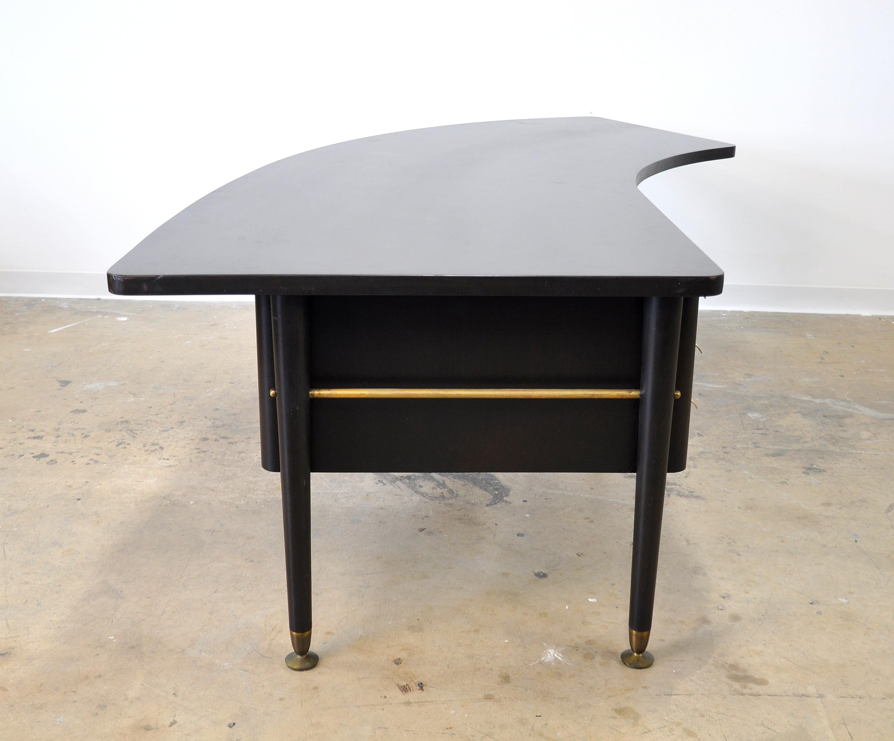 Stow and Davis Ebonized Walnut and Brass Boomerang Desk 4