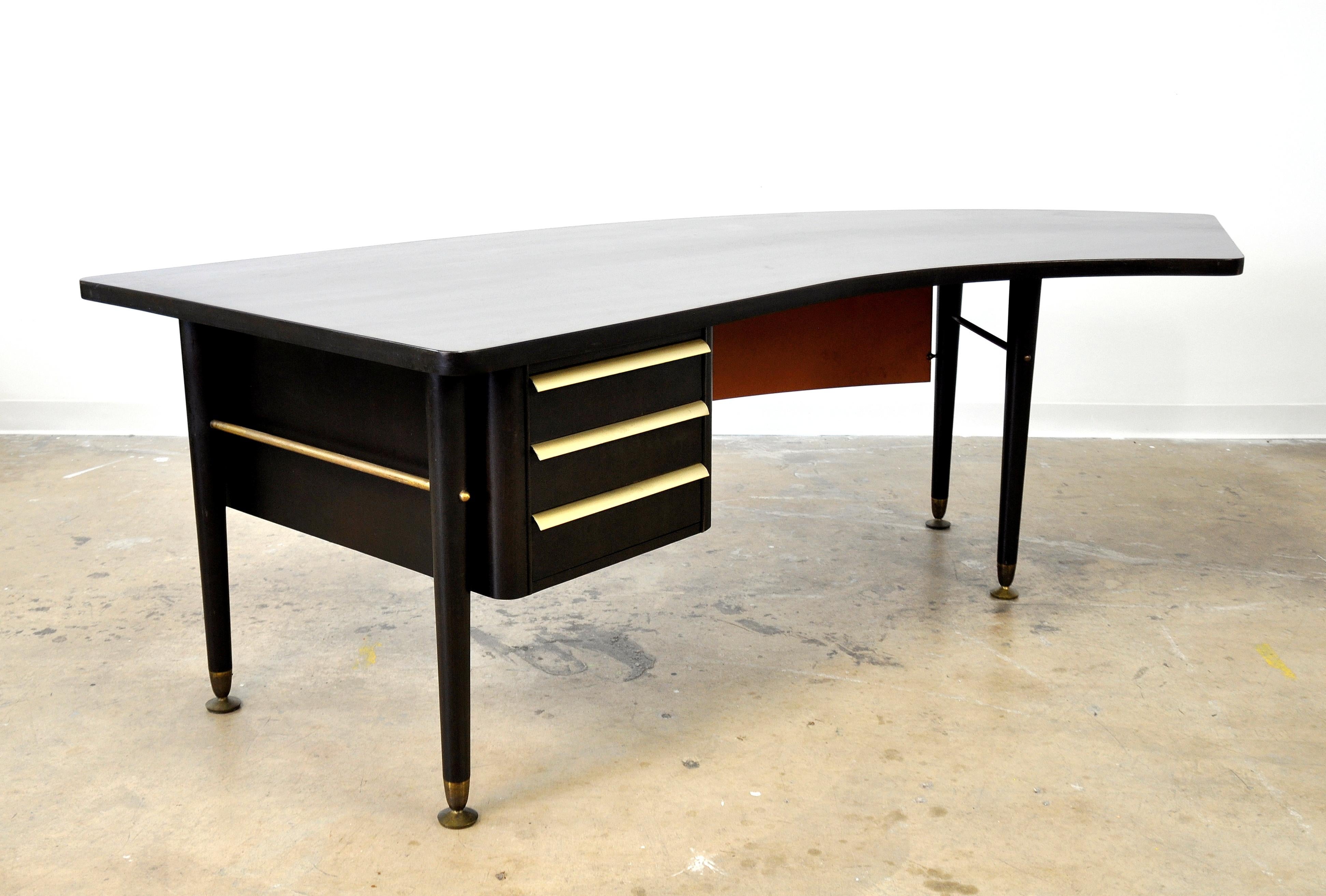 Stow and Davis Ebonized Walnut and Brass Boomerang Desk 5