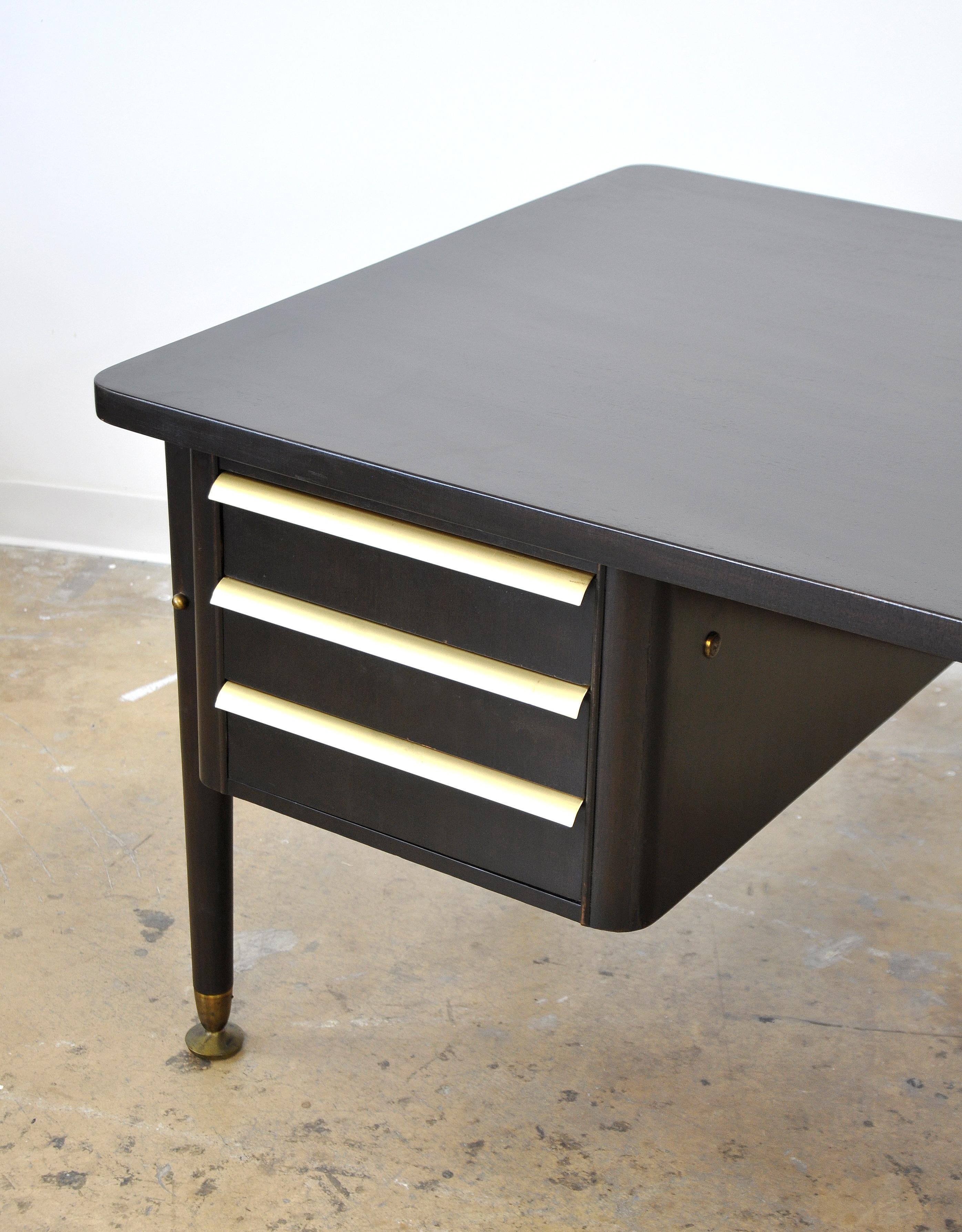 Stow and Davis Ebonized Walnut and Brass Boomerang Desk 6