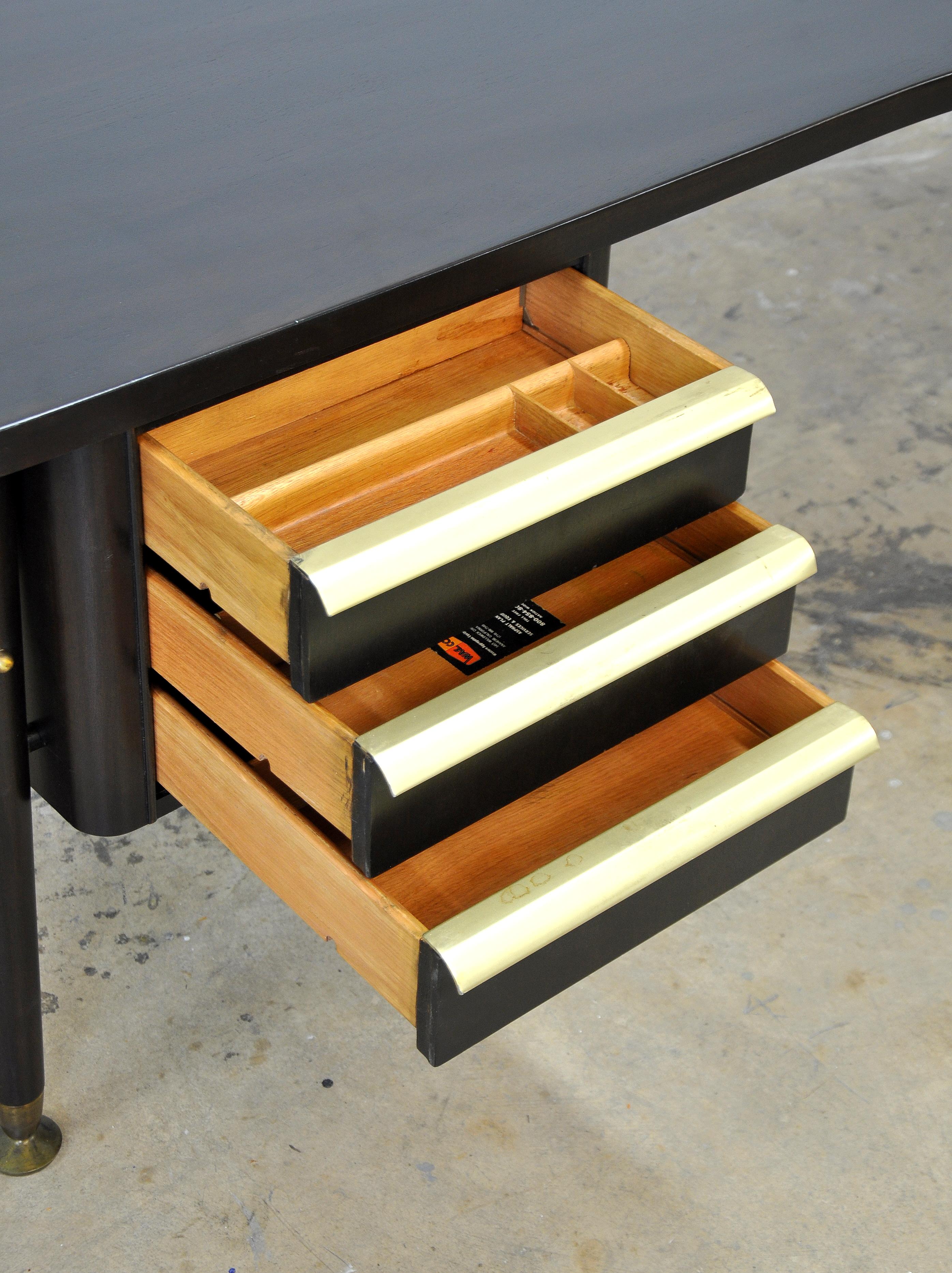 Stow and Davis Ebonized Walnut and Brass Boomerang Desk 7