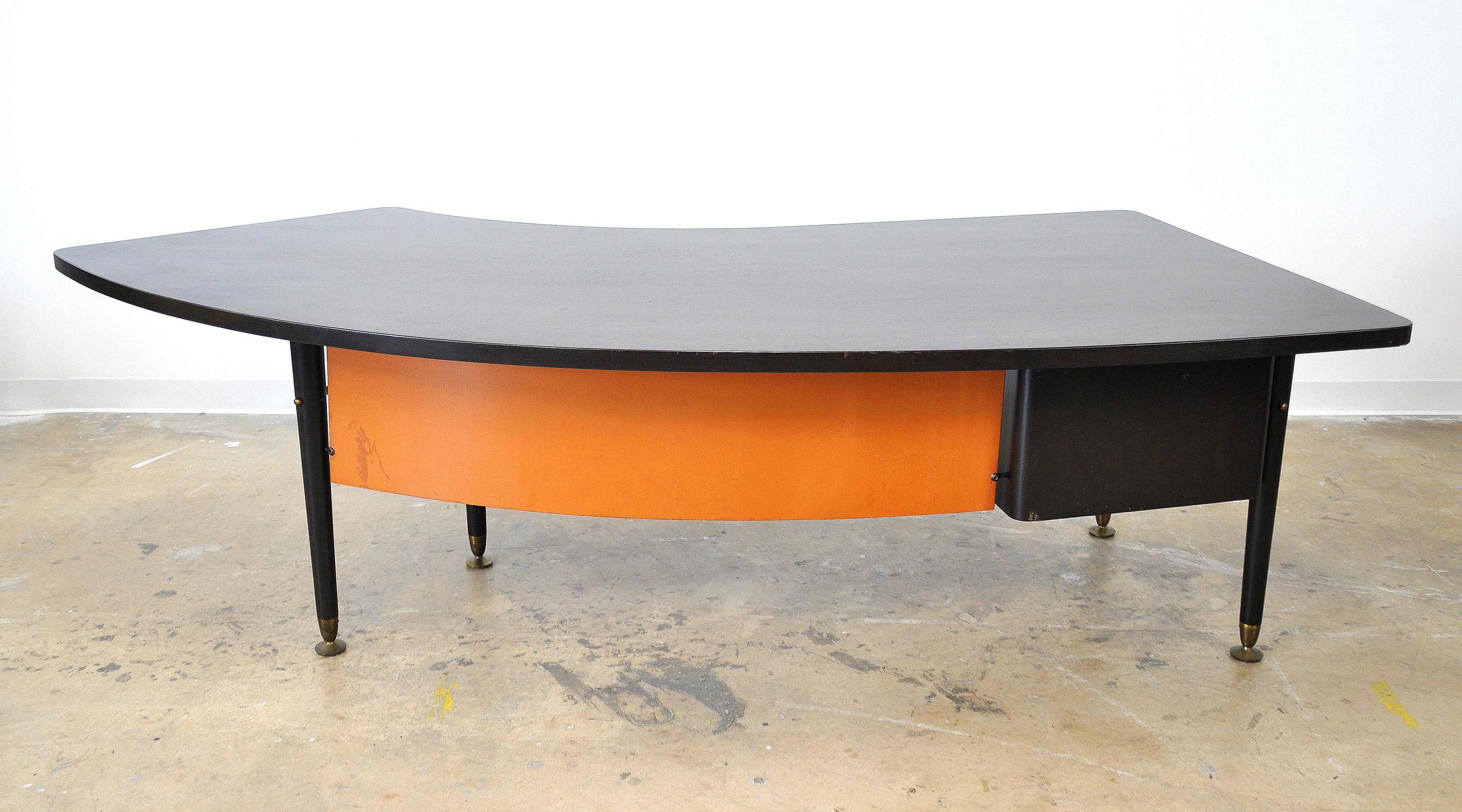 Stow and Davis Ebonized Walnut and Brass Boomerang Desk 1