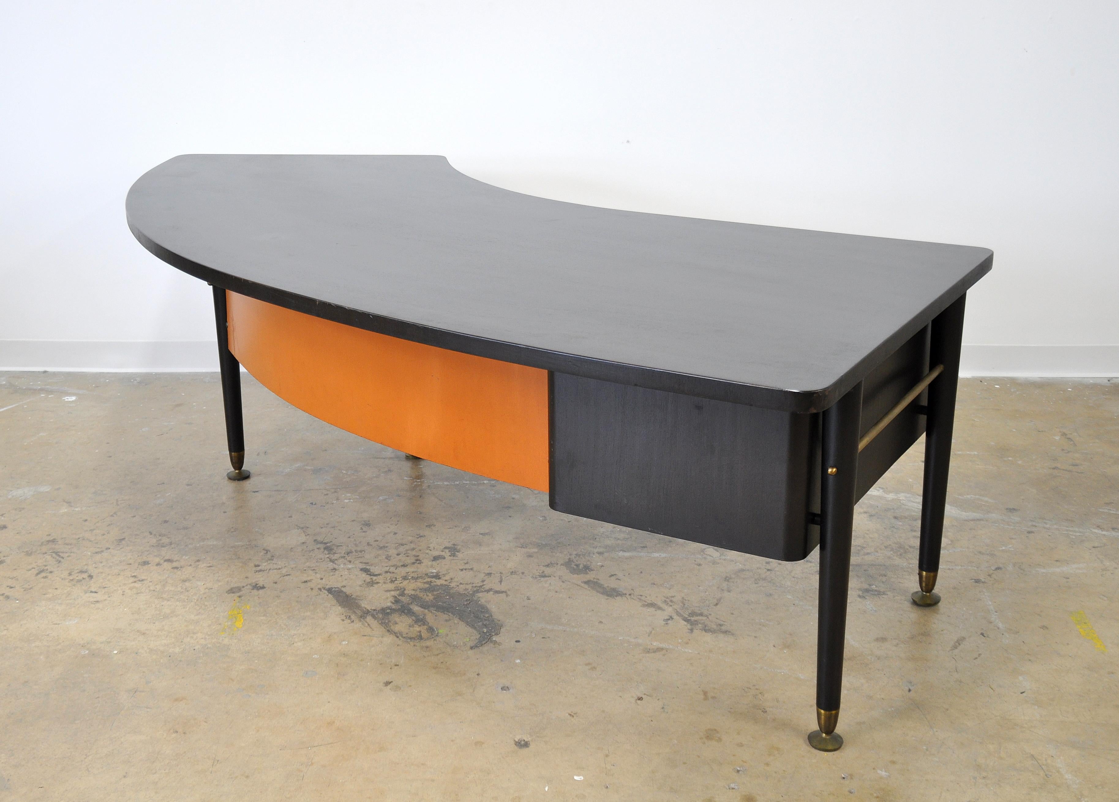 Stow and Davis Ebonized Walnut and Brass Boomerang Desk 2