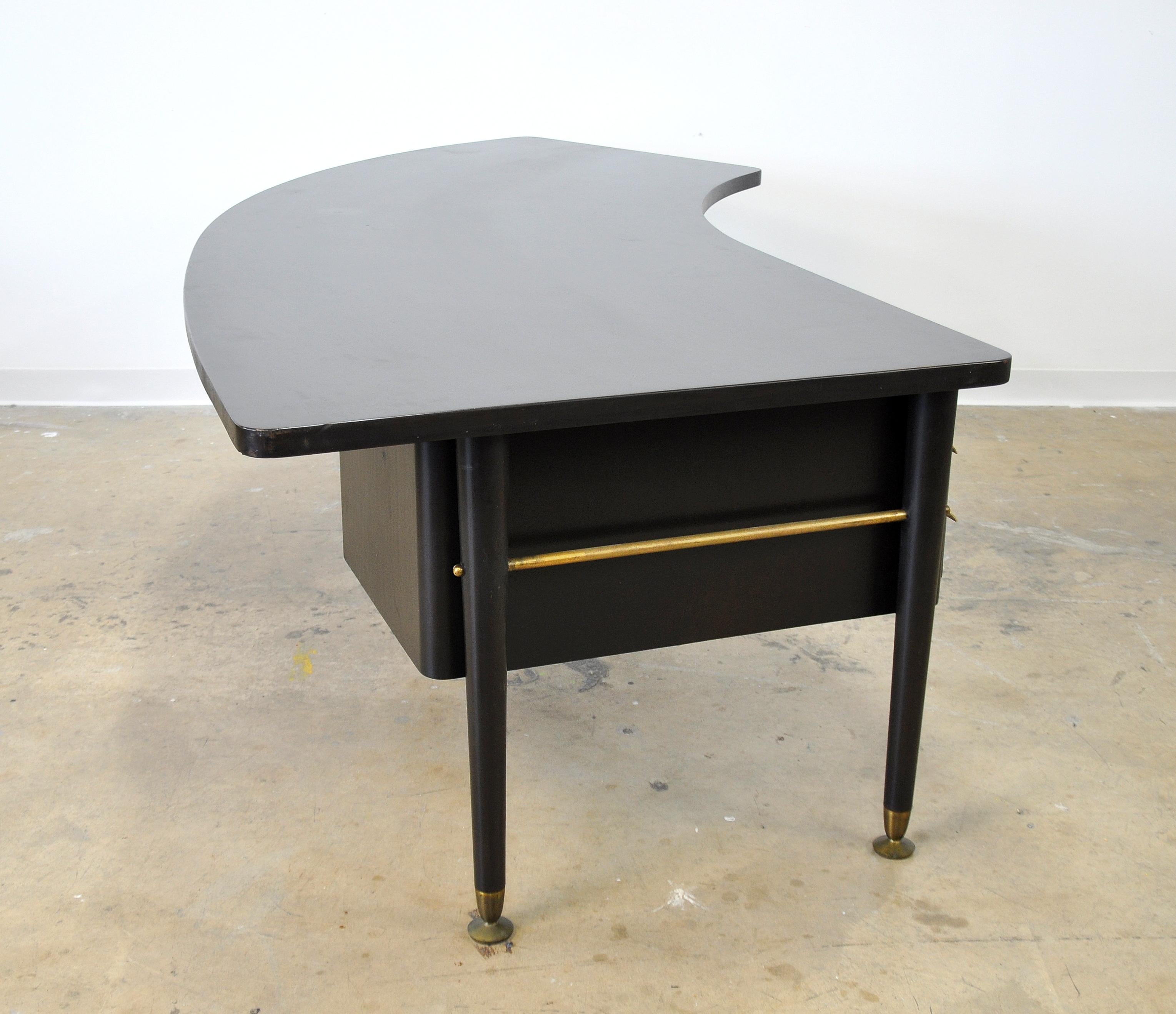 Stow and Davis Ebonized Walnut and Brass Boomerang Desk 3