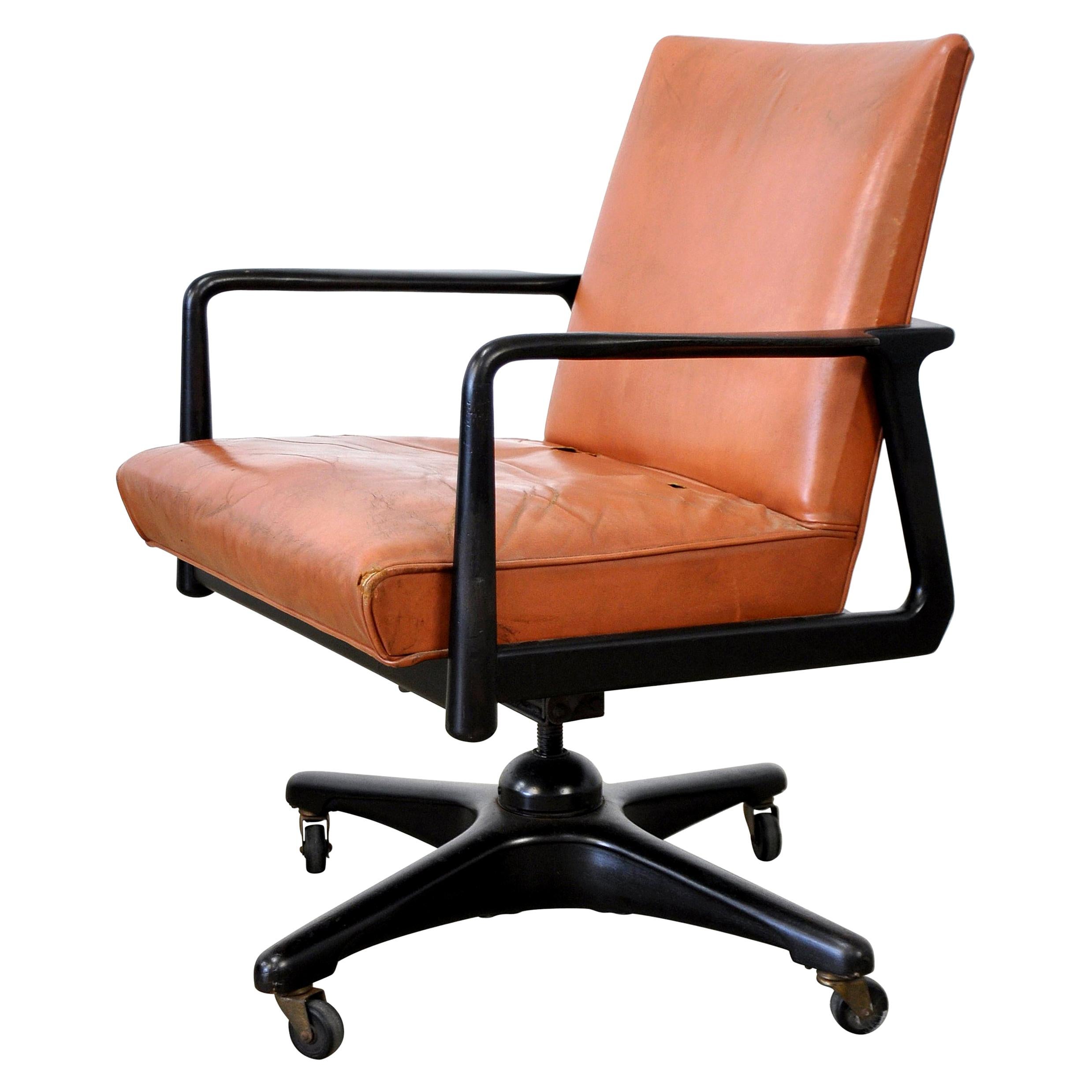 Stow and Davis Ebonized Walnut and Leather Desk Chair
