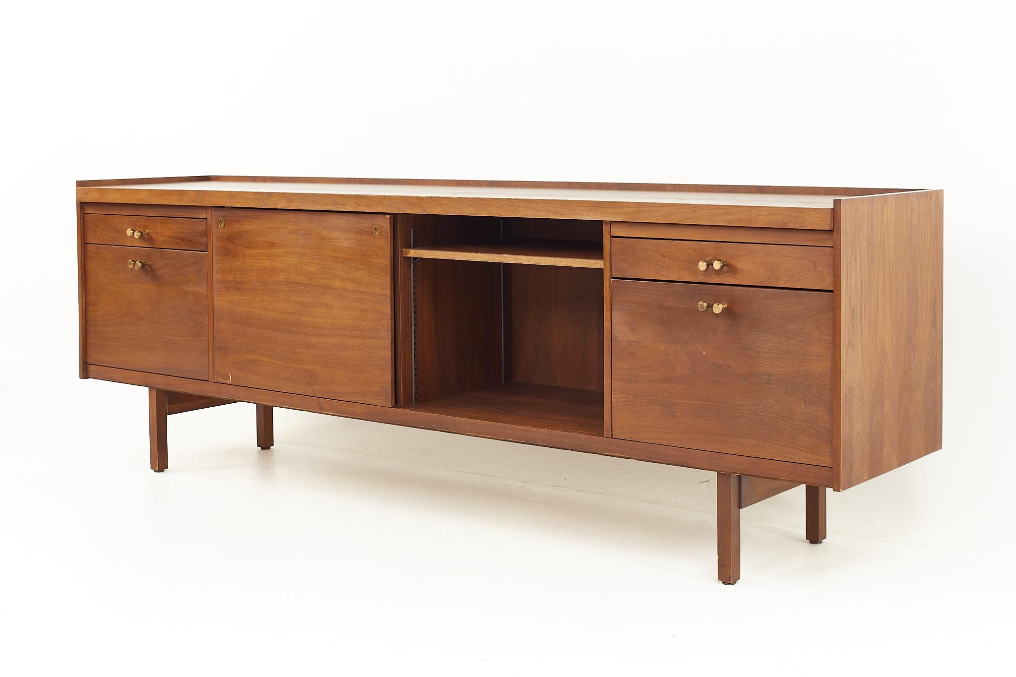 Mid-Century Modern Stow and Davis Mid-Century Walnut and Brass Sideboard Credenza