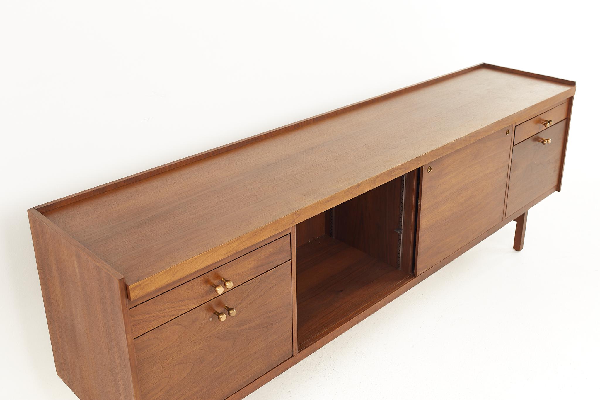 Stow and Davis Mid-Century Walnut and Brass Sideboard Credenza 3
