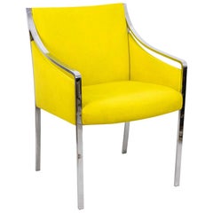 Retro Stow Davis, Armchair in Chromed Metal and Yellow Fabric, 1980s
