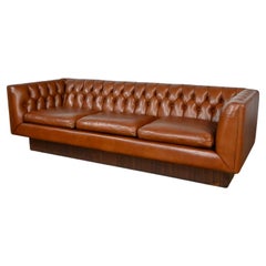 Used Stow & Davis Cognac Leather Modern Tuxedo Chesterfield Style Tufted Sofa