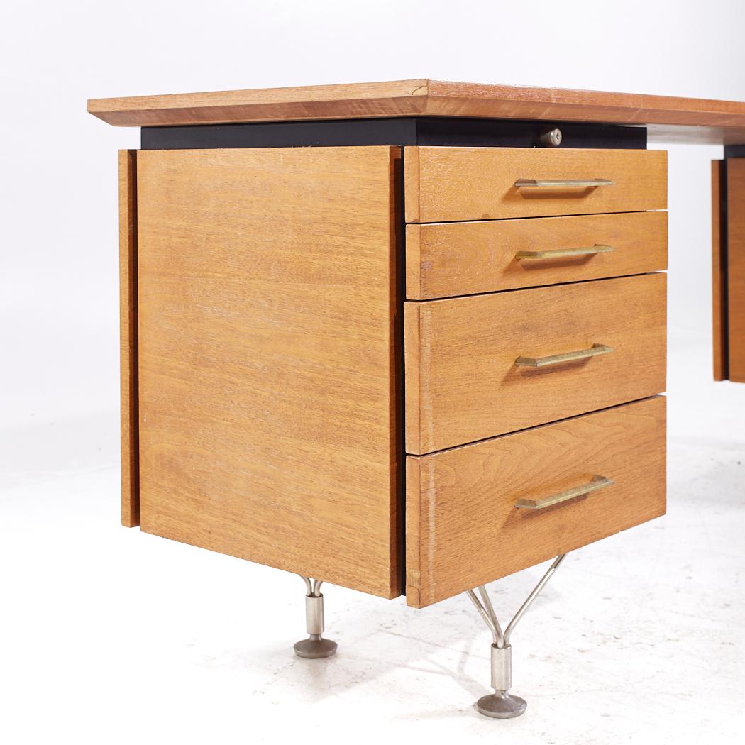 American Stow Davis Mid Century Brass and Walnut Credenza For Sale