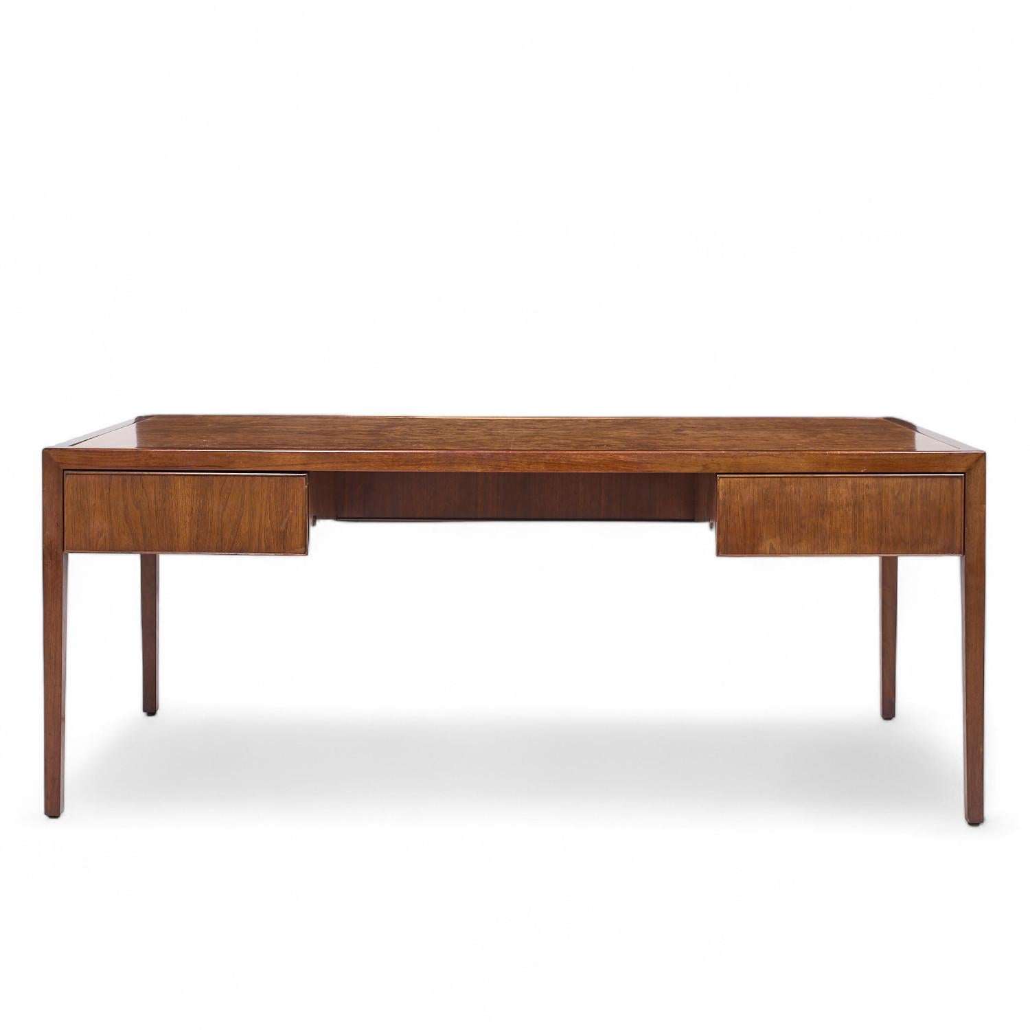 Stow Davis Mid Century Burlwood and Walnut Executive Desk

This desk measures: 72 wide x 36 deep x 28.75 high, with a chair clearance of 27 inches

All pieces of furniture can be had in what we call restored vintage condition. That means the piece