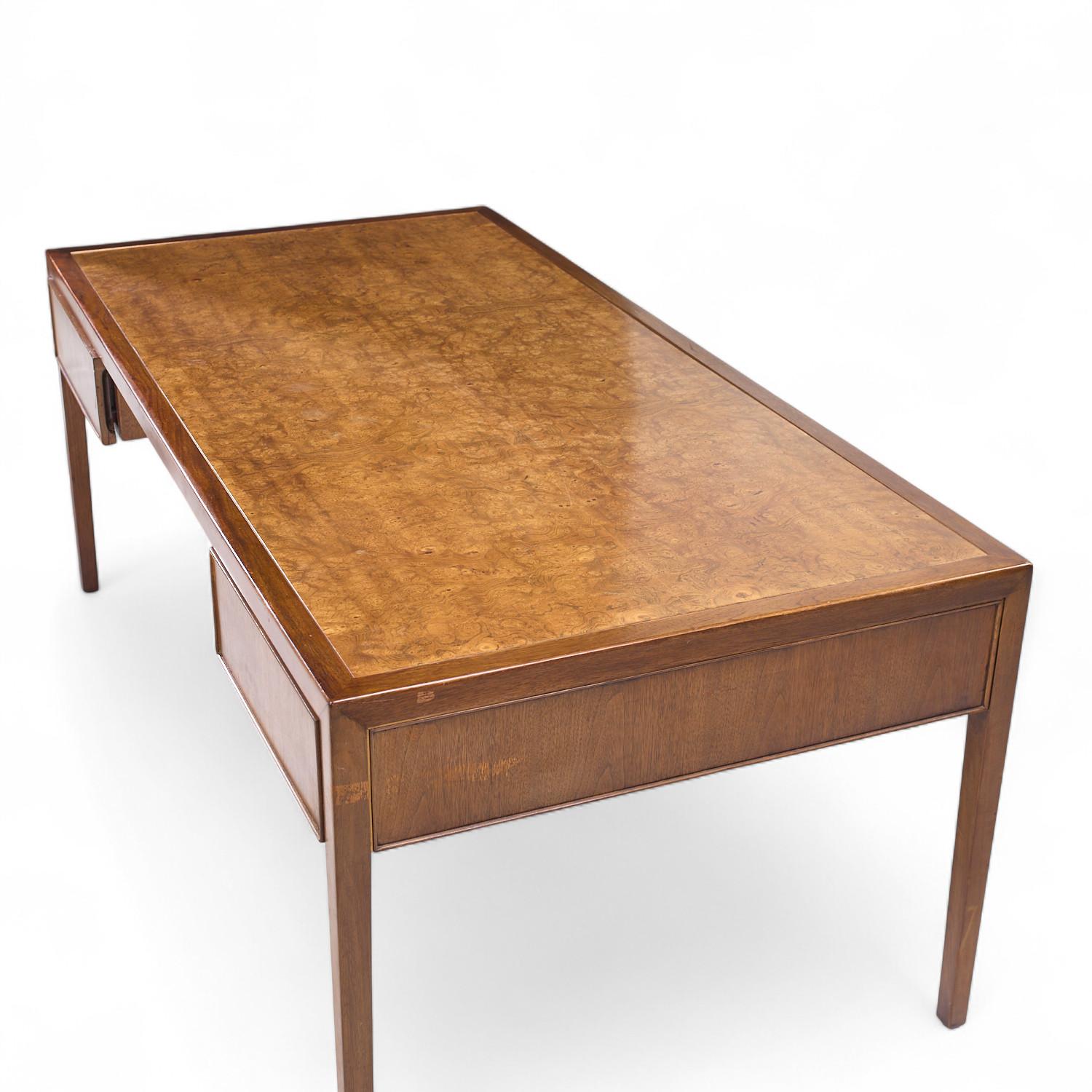 Stow Davis Mid Century Burlwood and Walnut Executive Desk For Sale 2