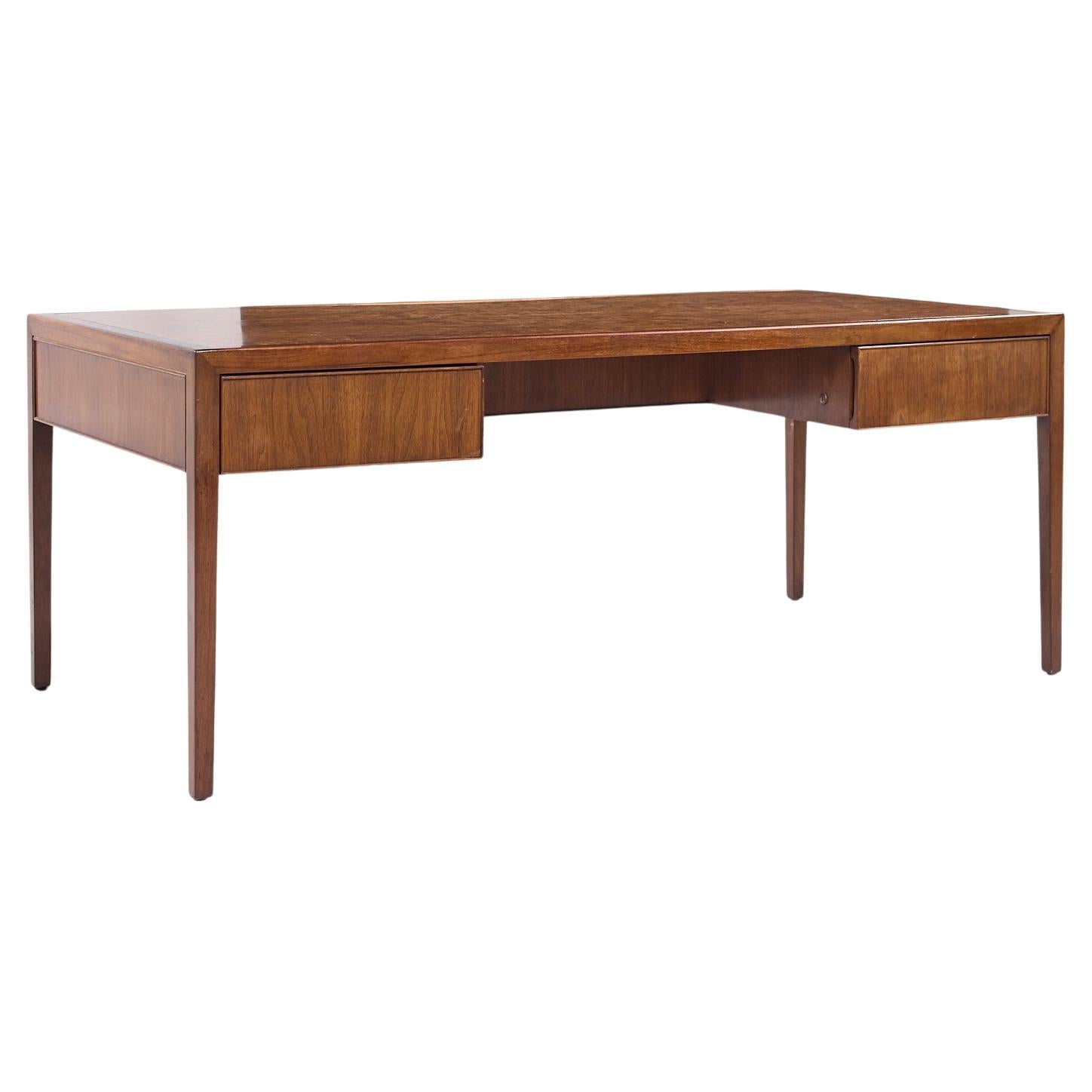 Stow Davis Mid Century Burlwood and Walnut Executive Desk