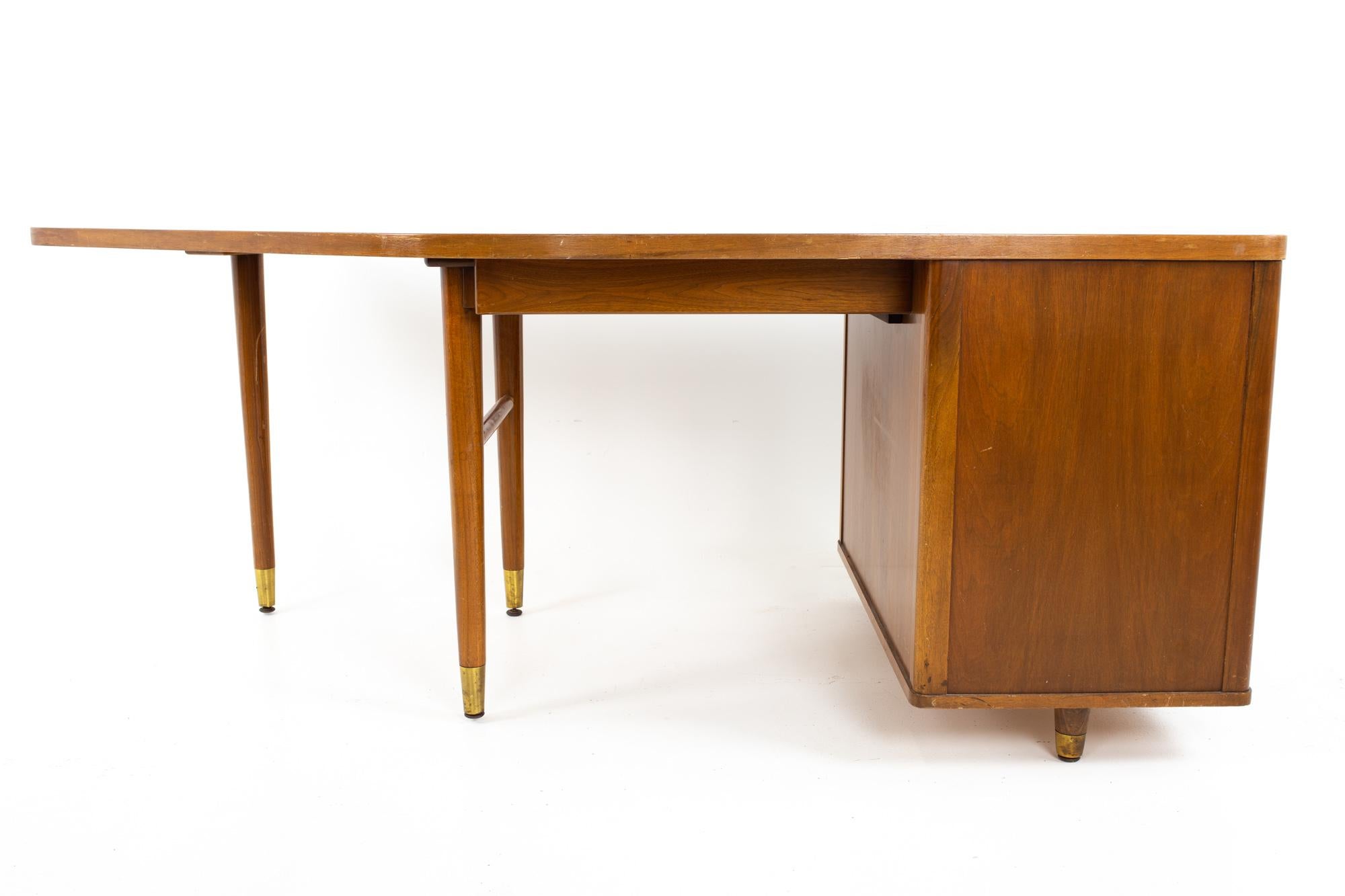 Mid-Century Modern Stow Davis Mid Century Walnut and Brass Boomerang Desk