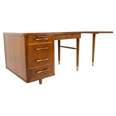 Vintage Stow Davis Mid Century Walnut and Brass Boomerang Desk