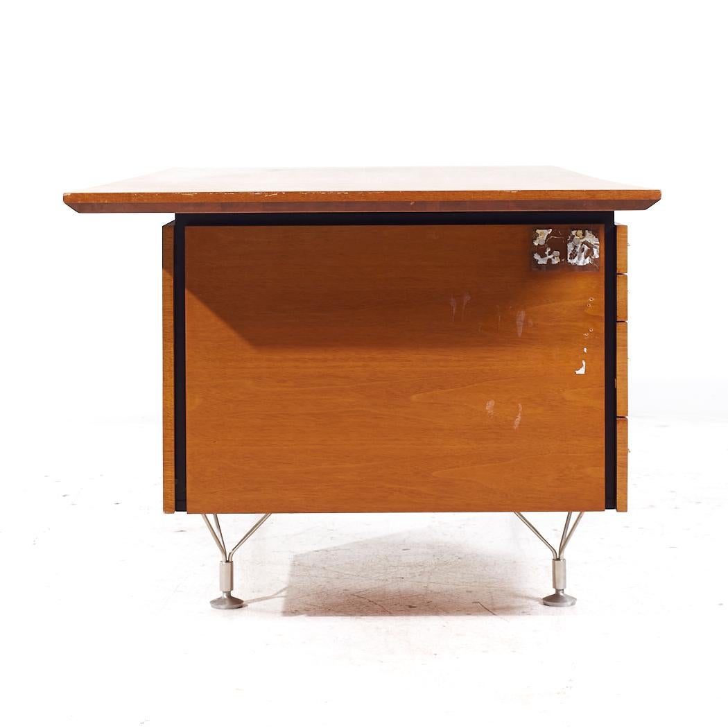 Late 20th Century Stow Davis Mid Century Walnut and Brass Desk For Sale