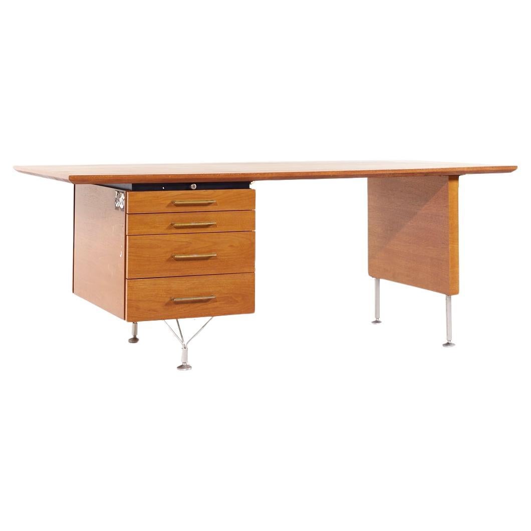Stow Davis Mid Century Walnut and Brass Desk For Sale