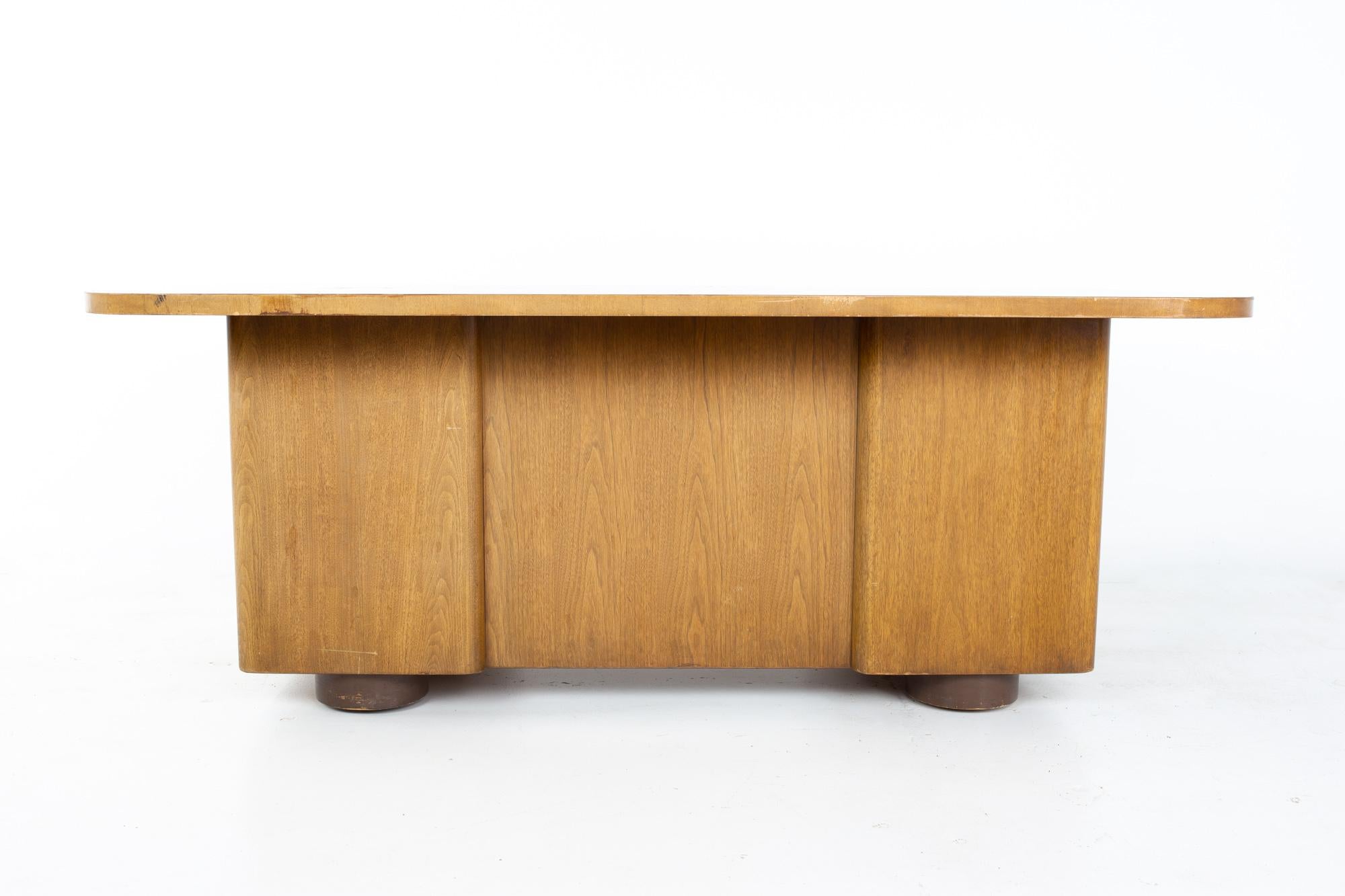 Stow Davis Mid Century Walnut and Brass Executive Desk 3