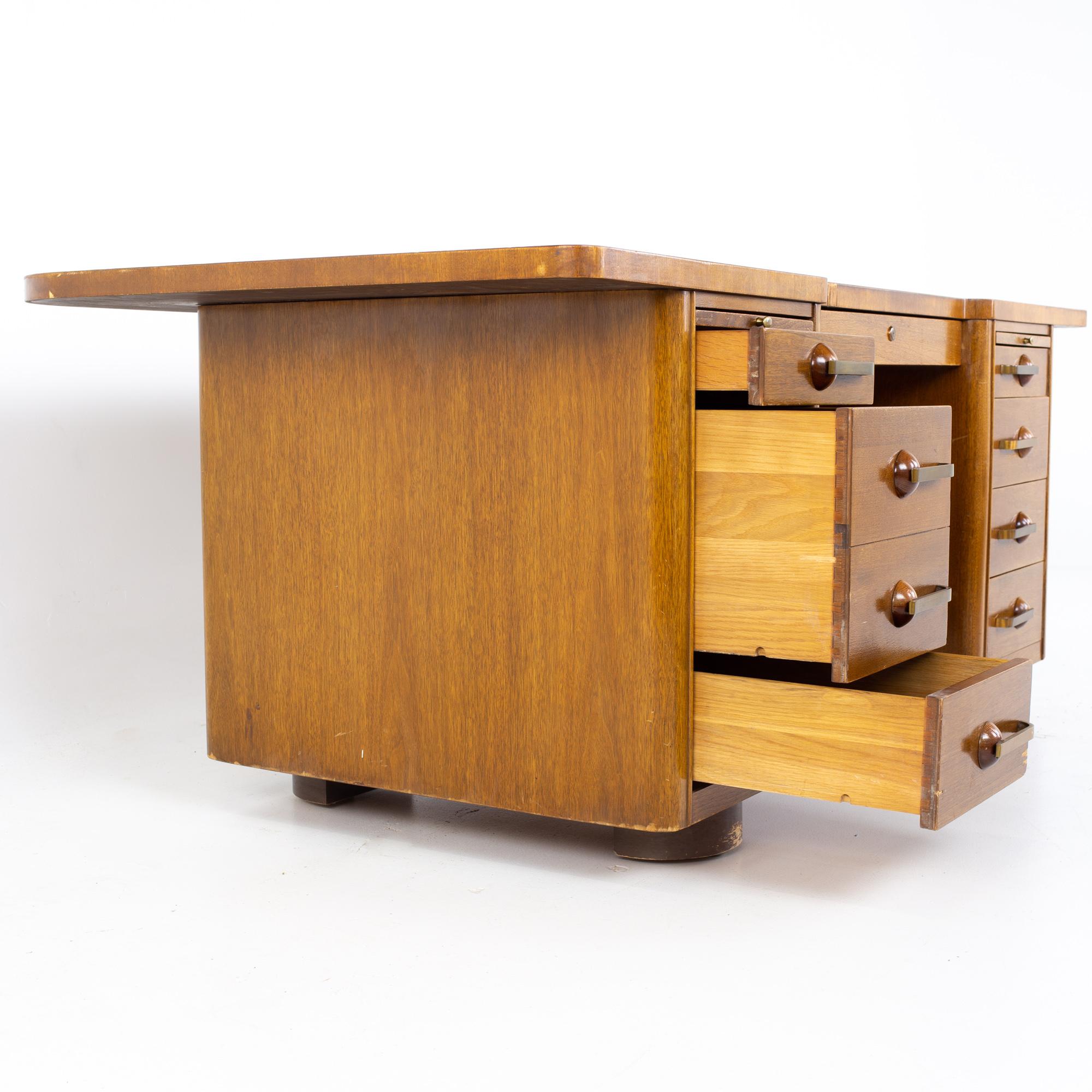 Mid-Century Modern Stow Davis Mid Century Walnut and Brass Executive Desk