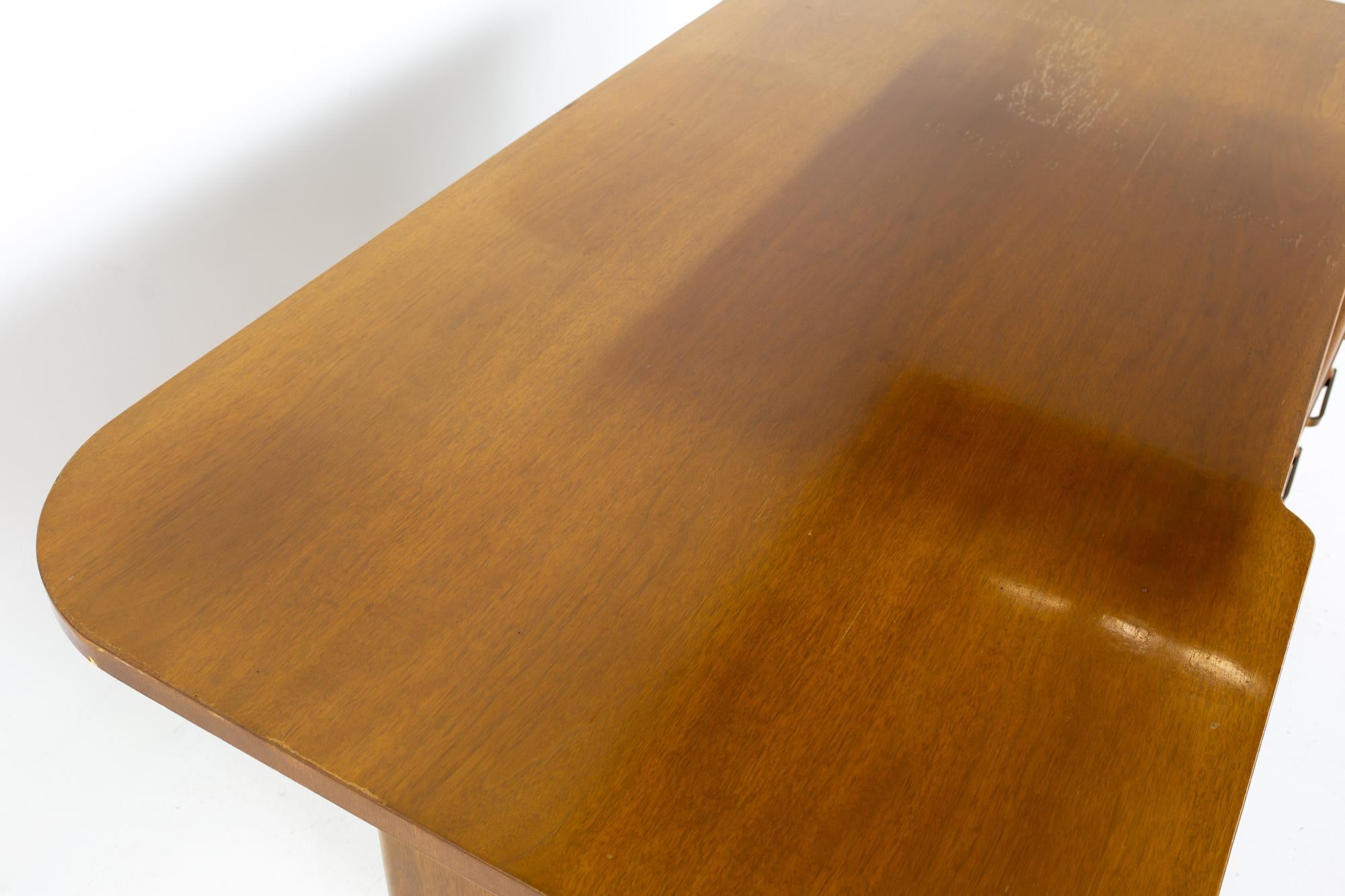 Late 20th Century Stow Davis Mid Century Walnut and Brass Executive Desk