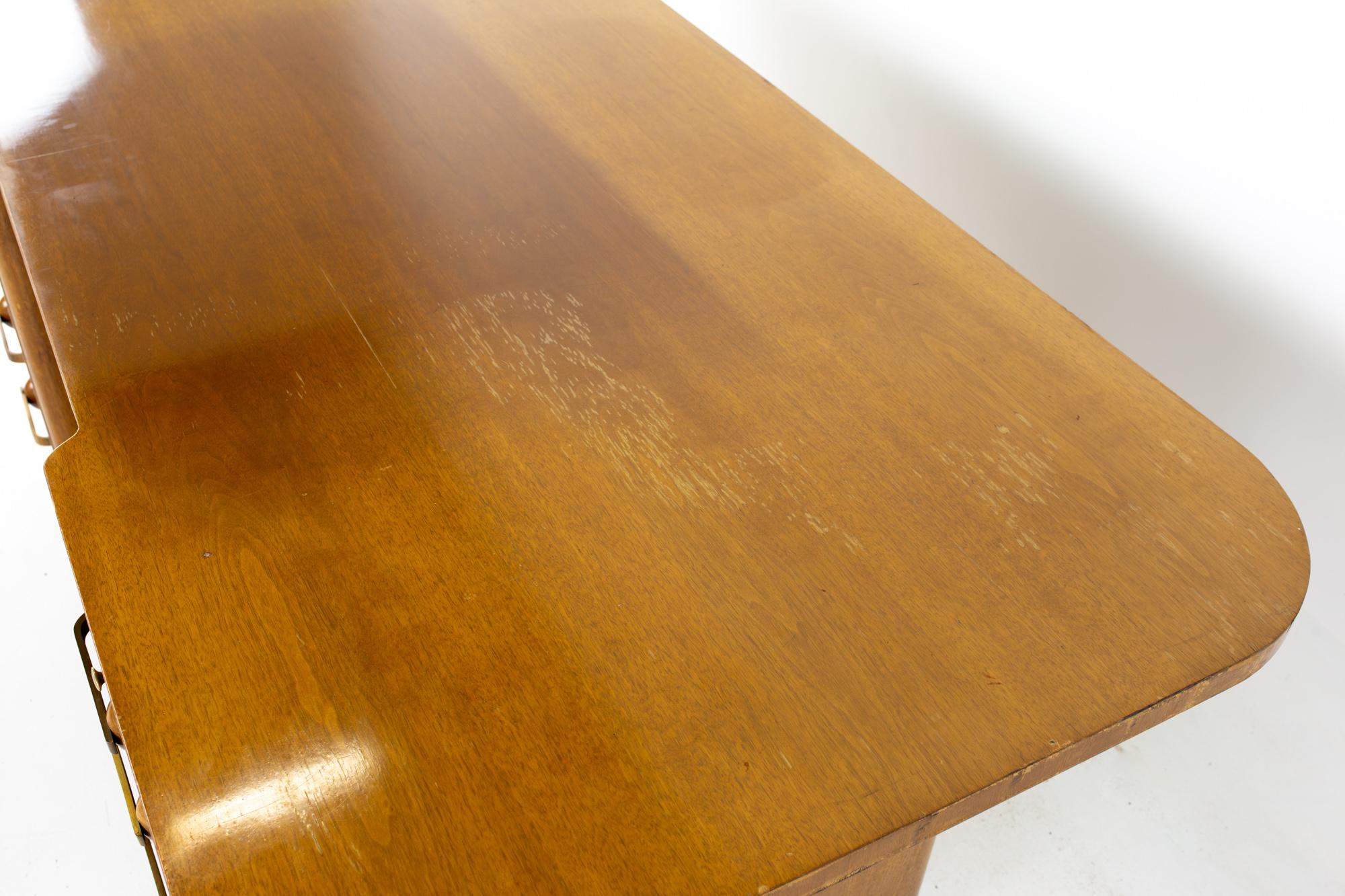 Stow Davis Mid Century Walnut and Brass Executive Desk 1