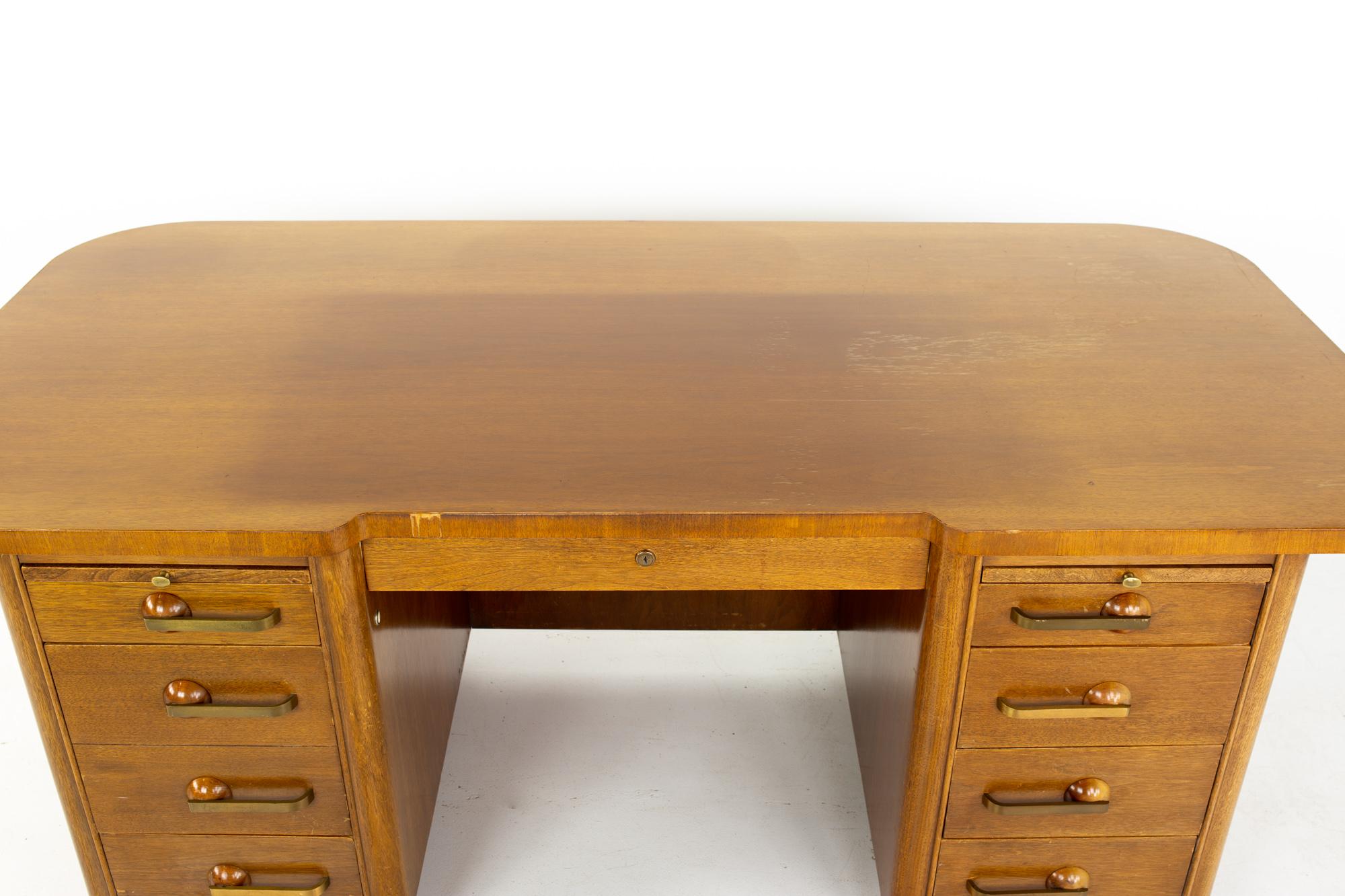Stow Davis Mid Century Walnut and Brass Executive Desk 2