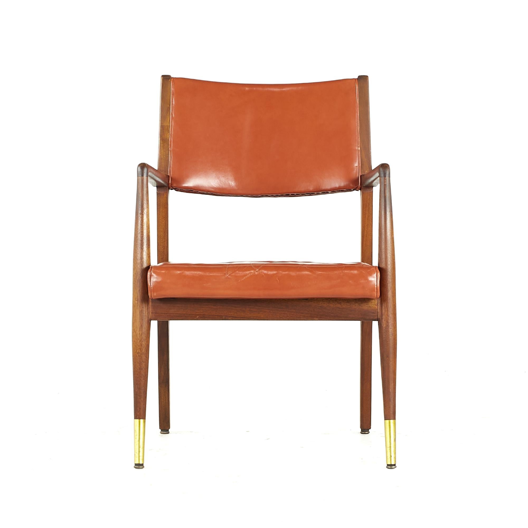 Stow Davis midcentury Walnut and Brass Lounge Chair.
Each chair measures: 22 wide x 24 deep x 34.25 inches high, with a seat height of 17.75 and arm height/chair clearance of 26.25 inches.
All pieces of furniture can be had in what we call restored
