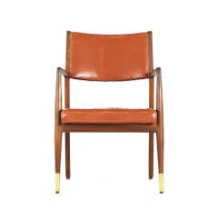 Stow Davis Midcentury Walnut and Brass Lounge Chair