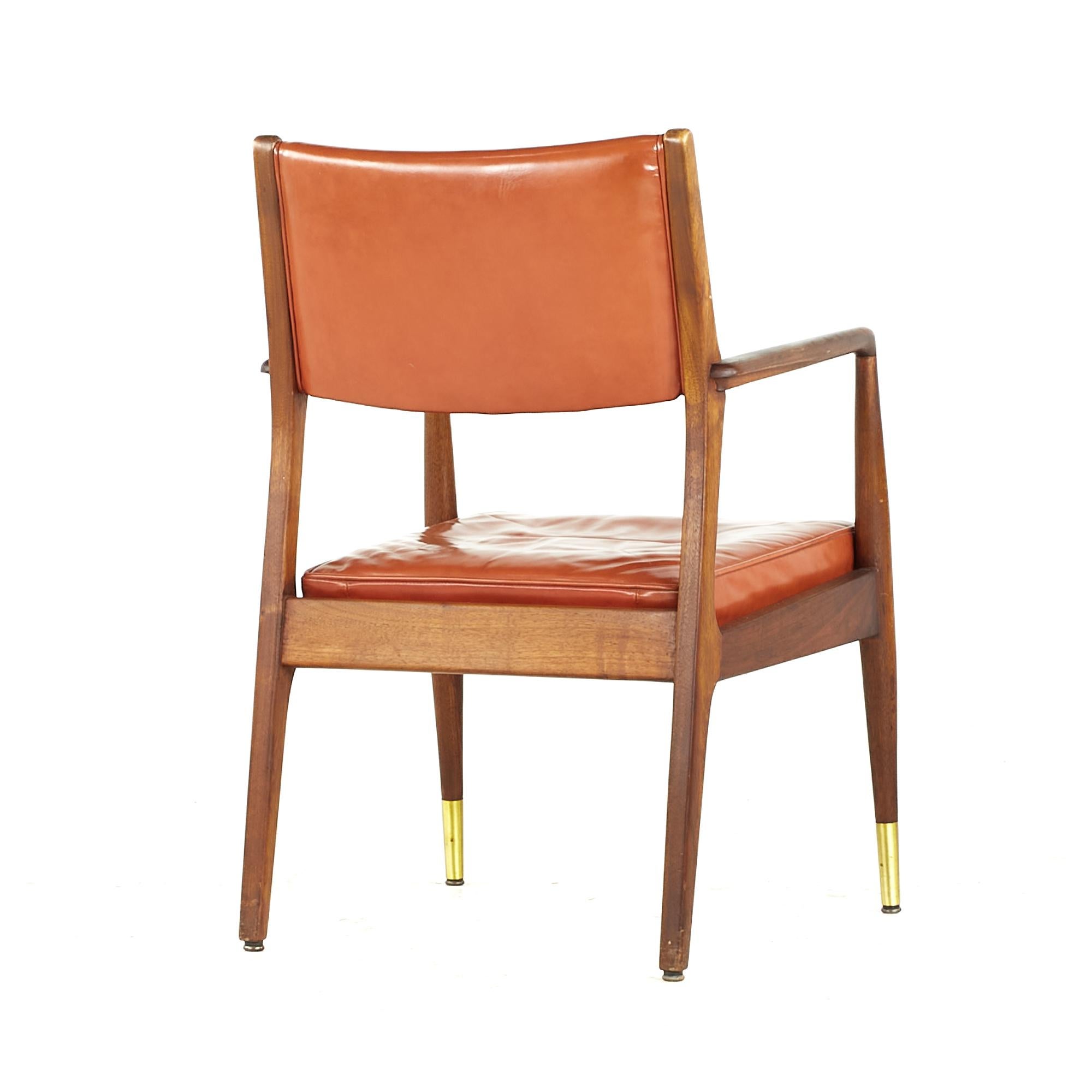 American Stow Davis Midcentury Walnut and Brass Lounge Chair For Sale