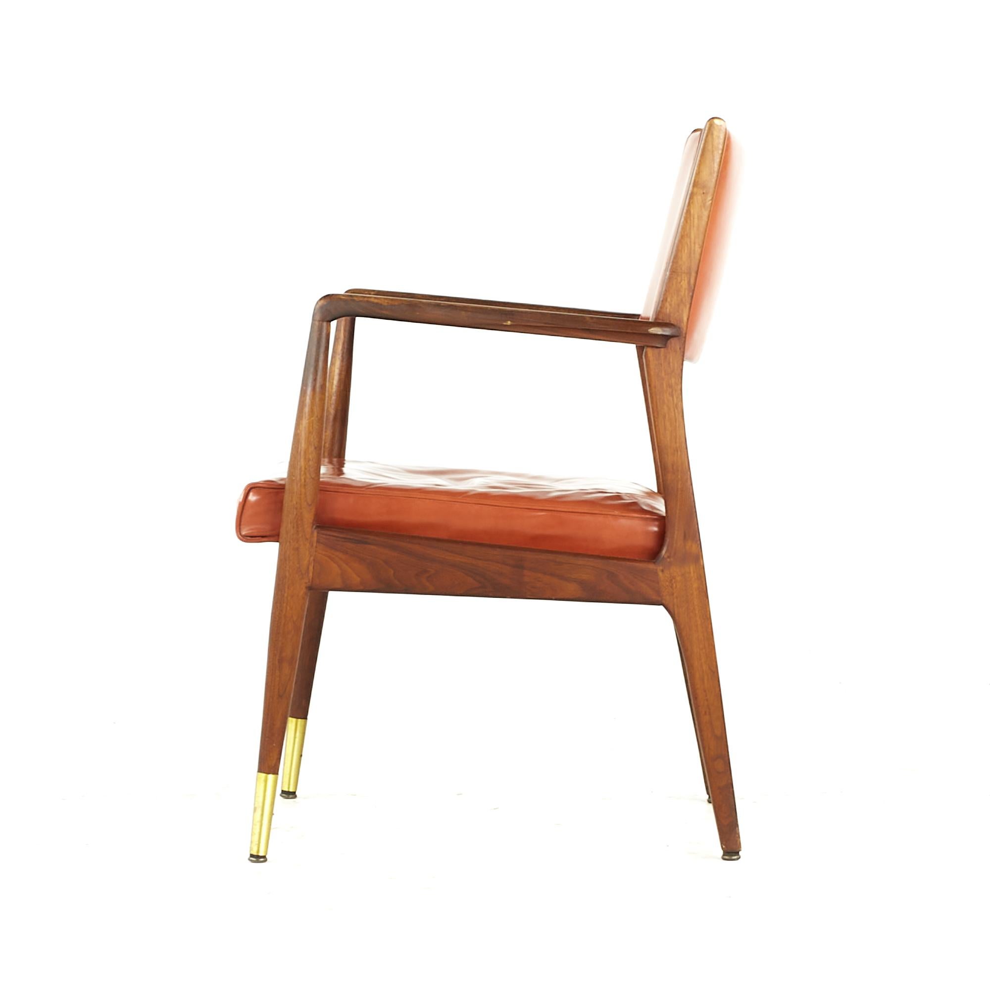 Stow Davis Midcentury Walnut and Brass Lounge Chair For Sale 2
