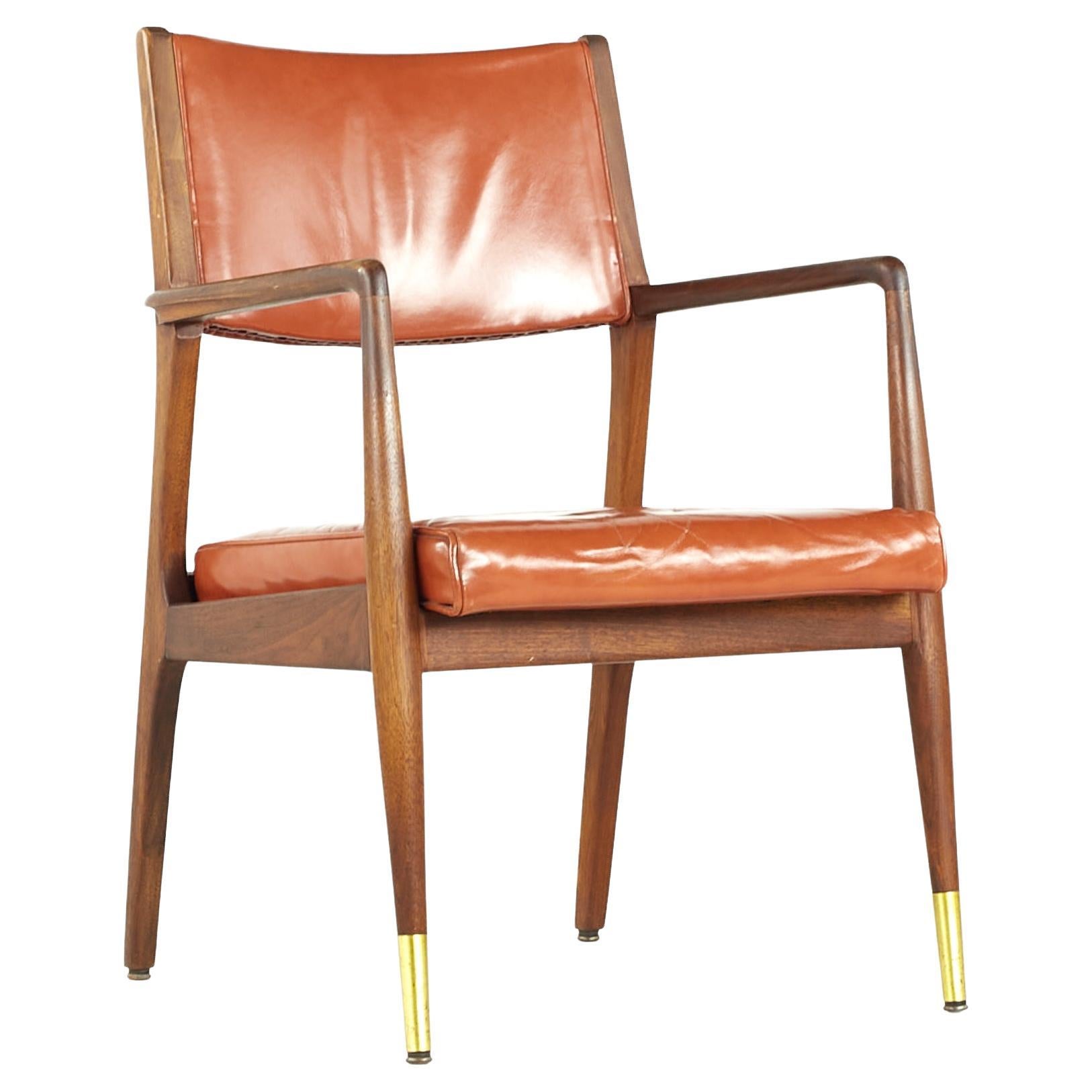 Stow Davis Midcentury Walnut and Brass Lounge Chair For Sale