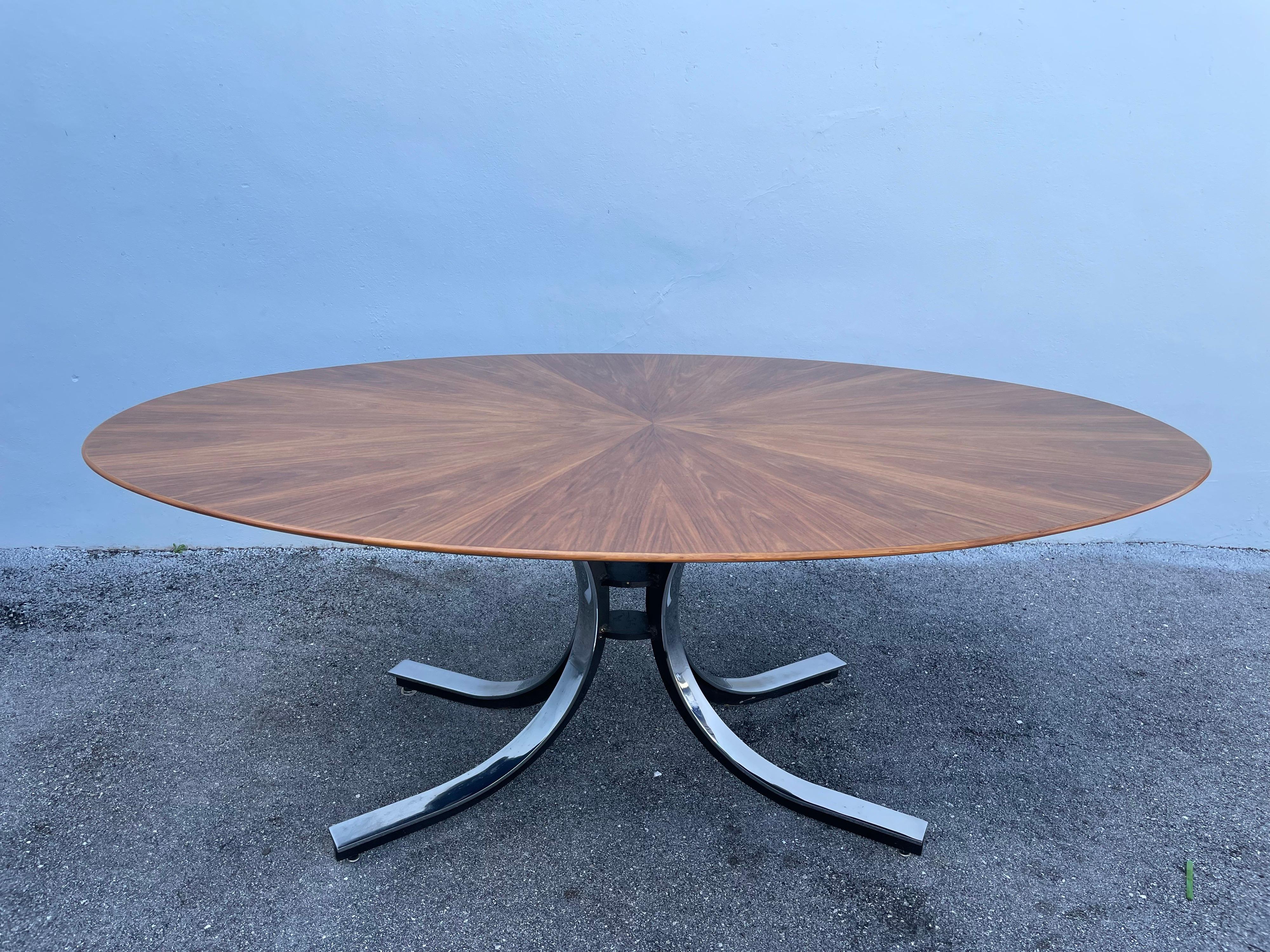 Mid-Century Modern Stow Davis Walnut Starburst & Steel Dining Table / Desk For Sale