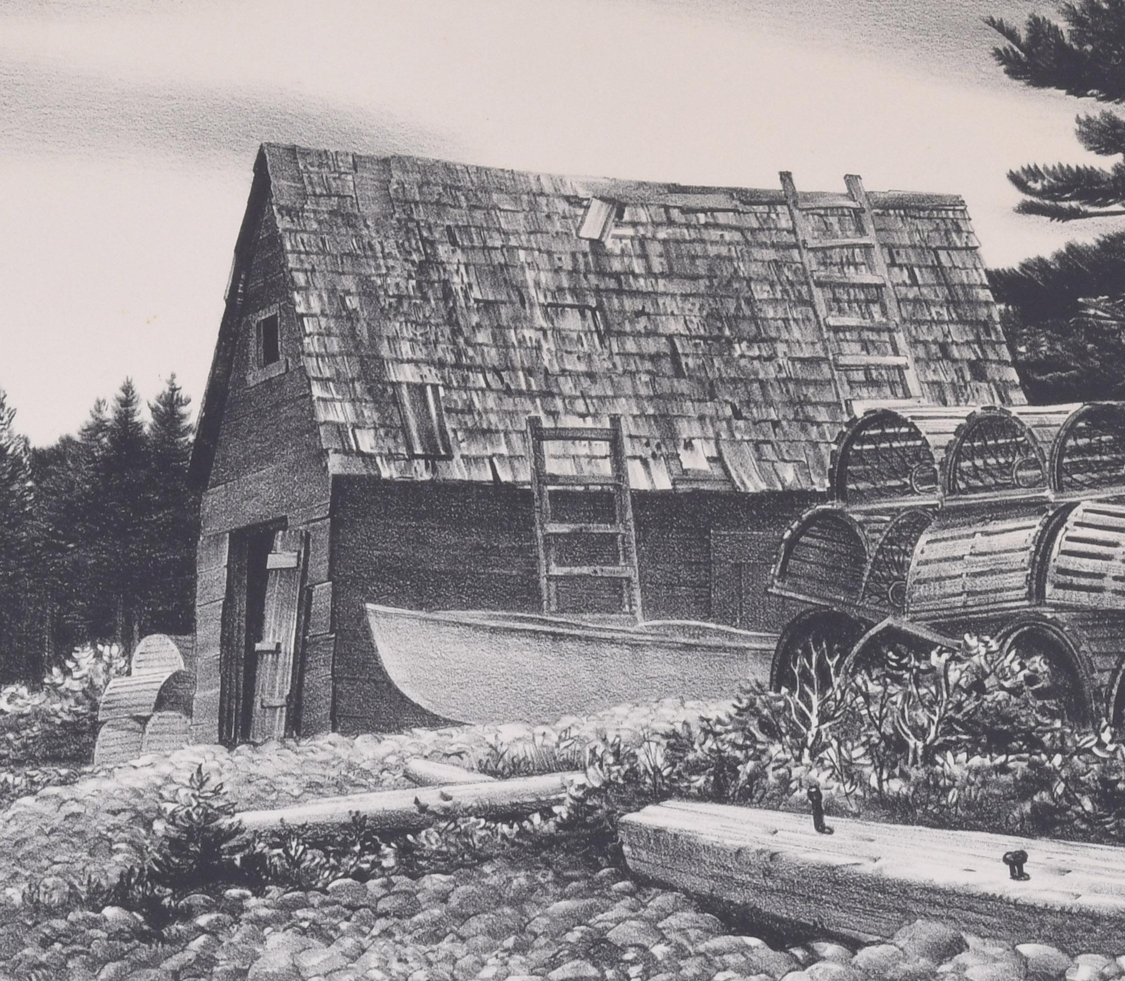 Lobsterman's Cove, Winter Harbor, Maine - Réalisme américain Print par Stow Wengenroth