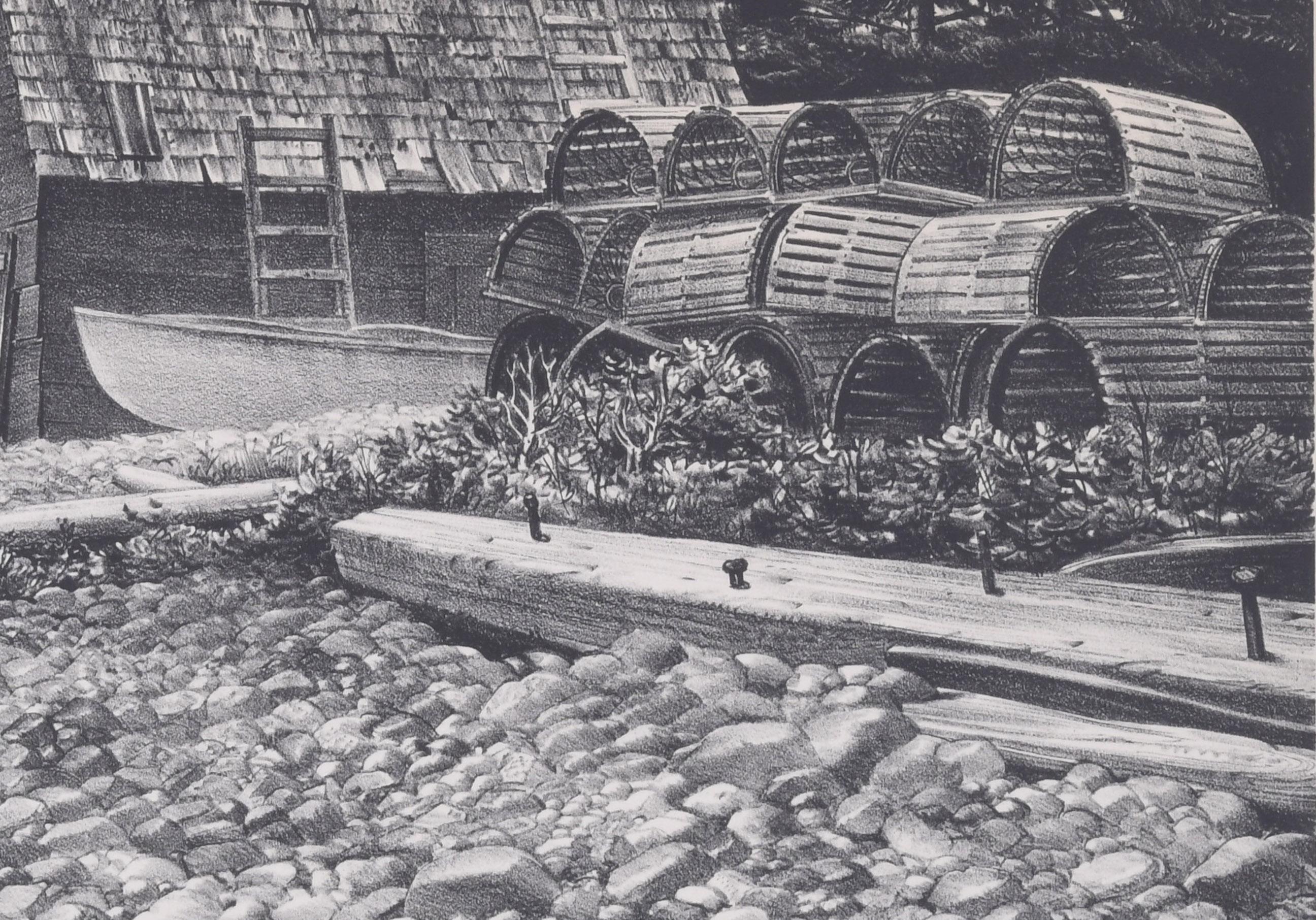 Lobsterman's Cove, Winter Harbor, Maine - Gris Landscape Print par Stow Wengenroth