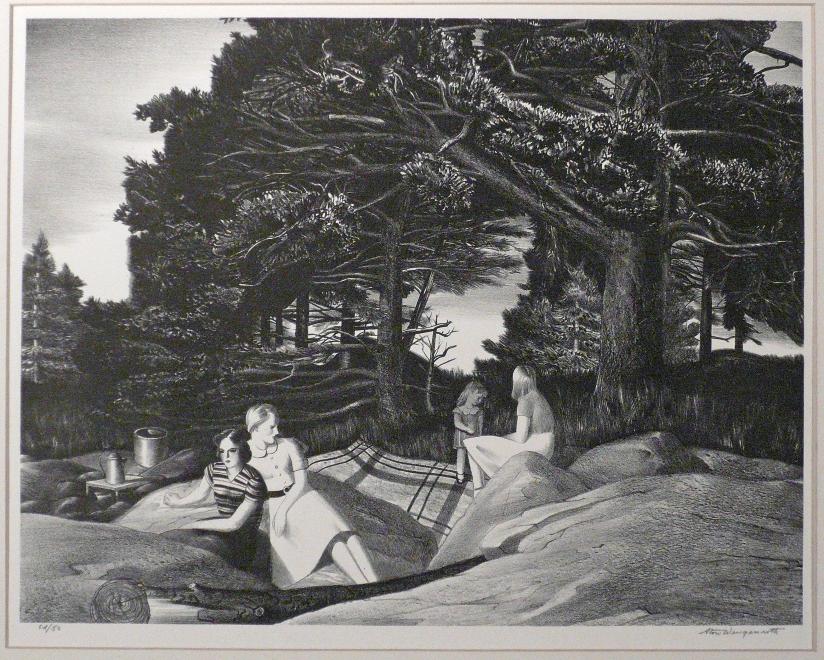 Stow Wengenroth Figurative Print - PICNIC - PORT CLYDE, MAINE