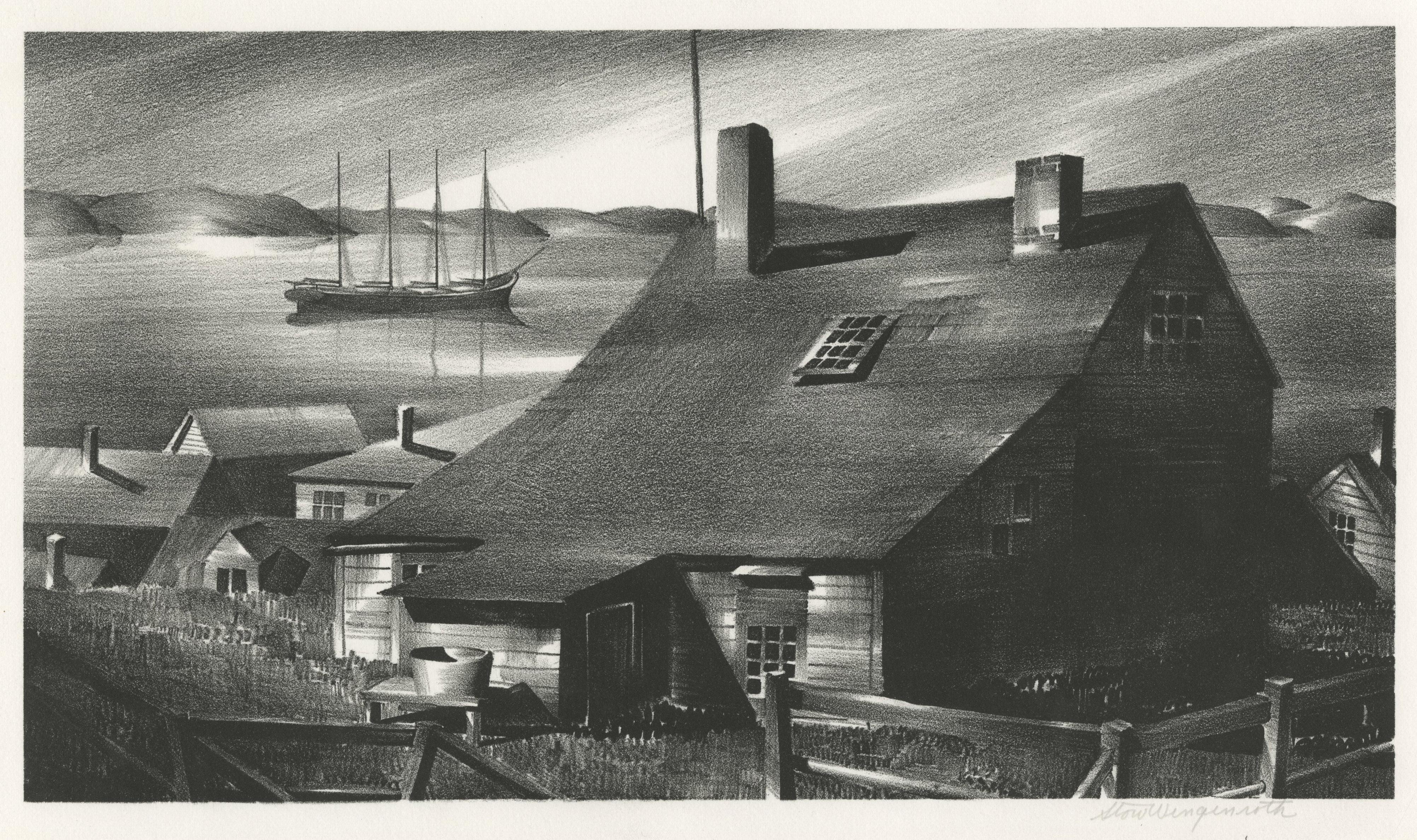 Stow Wengenroth Landscape Print - Sea's Strange Calm (Eastport, Maine)