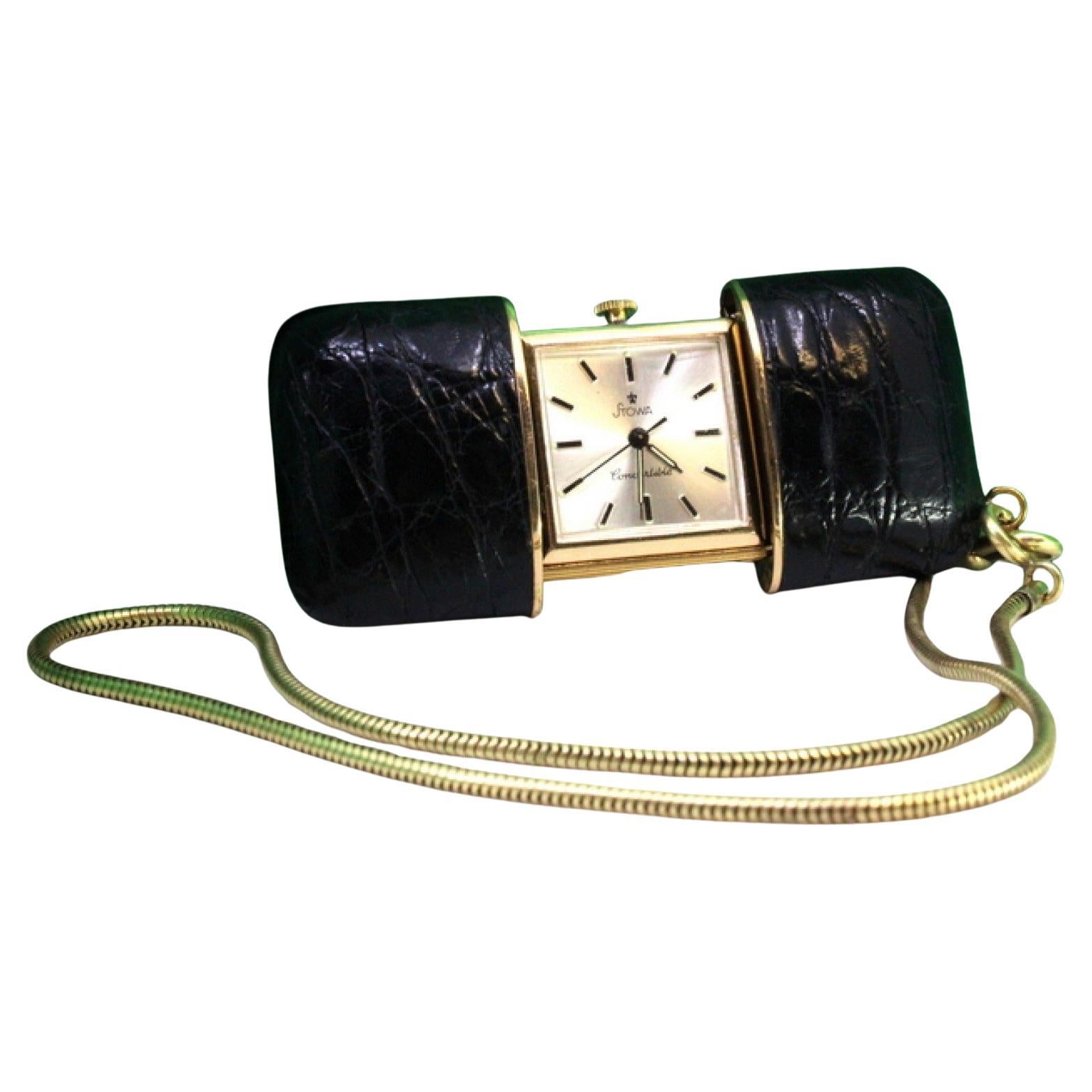 Stowa travel watch with mechanical movement, leather case 
chain ring