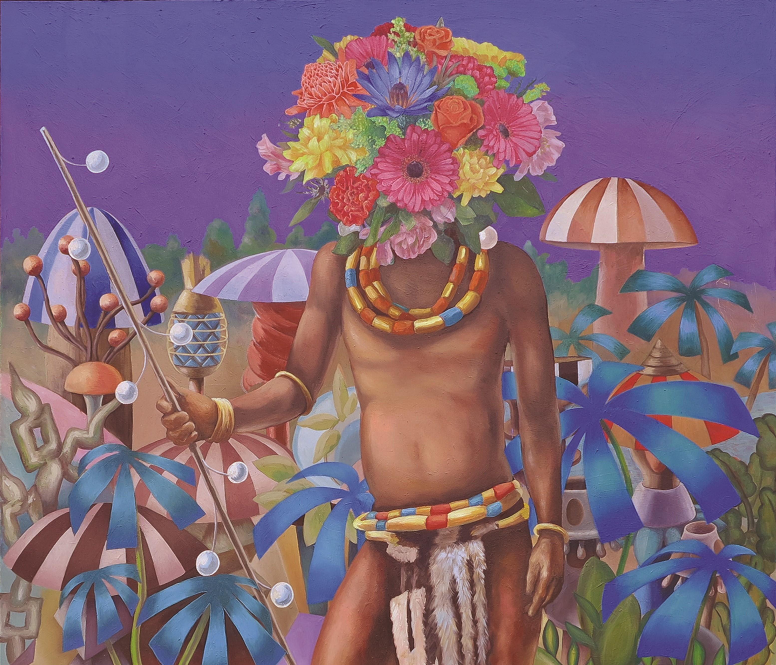 Kopf in Blüte Stéphane Fauchille Zeitgenössische Kunst Porträt Malerei Blume Farbe im Angebot 1