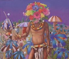 Head in bloom Stéphane Fauchille Contemporary art portrait painting flower color