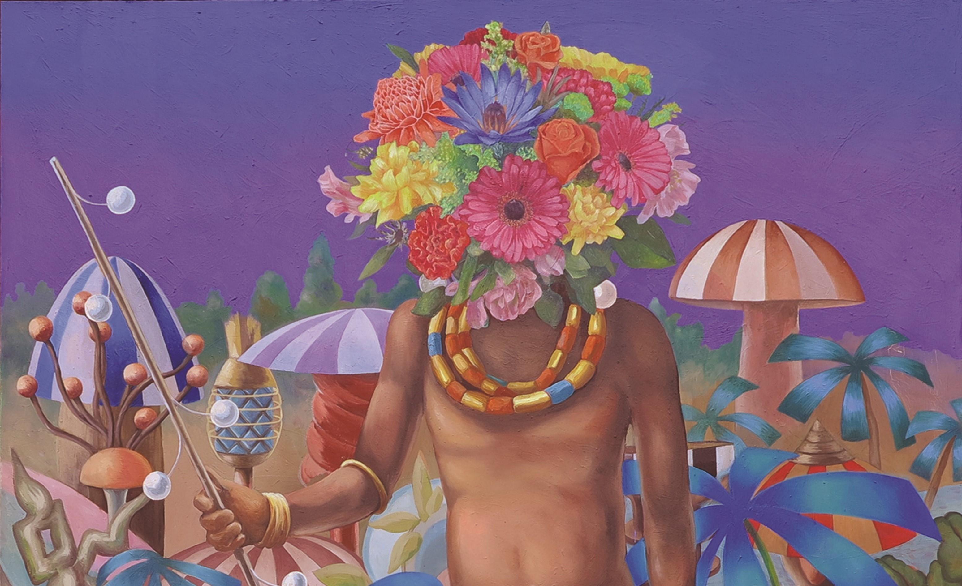 Kopf in Blüte Stéphane Fauchille Zeitgenössische Kunst Porträt Malerei Blume Farbe im Angebot 3