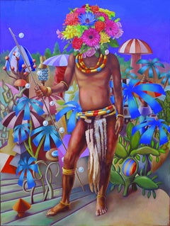 Kopf in Blüte Stéphane Fauchille Zeitgenössische Kunst Porträt Malerei Blume Farbe