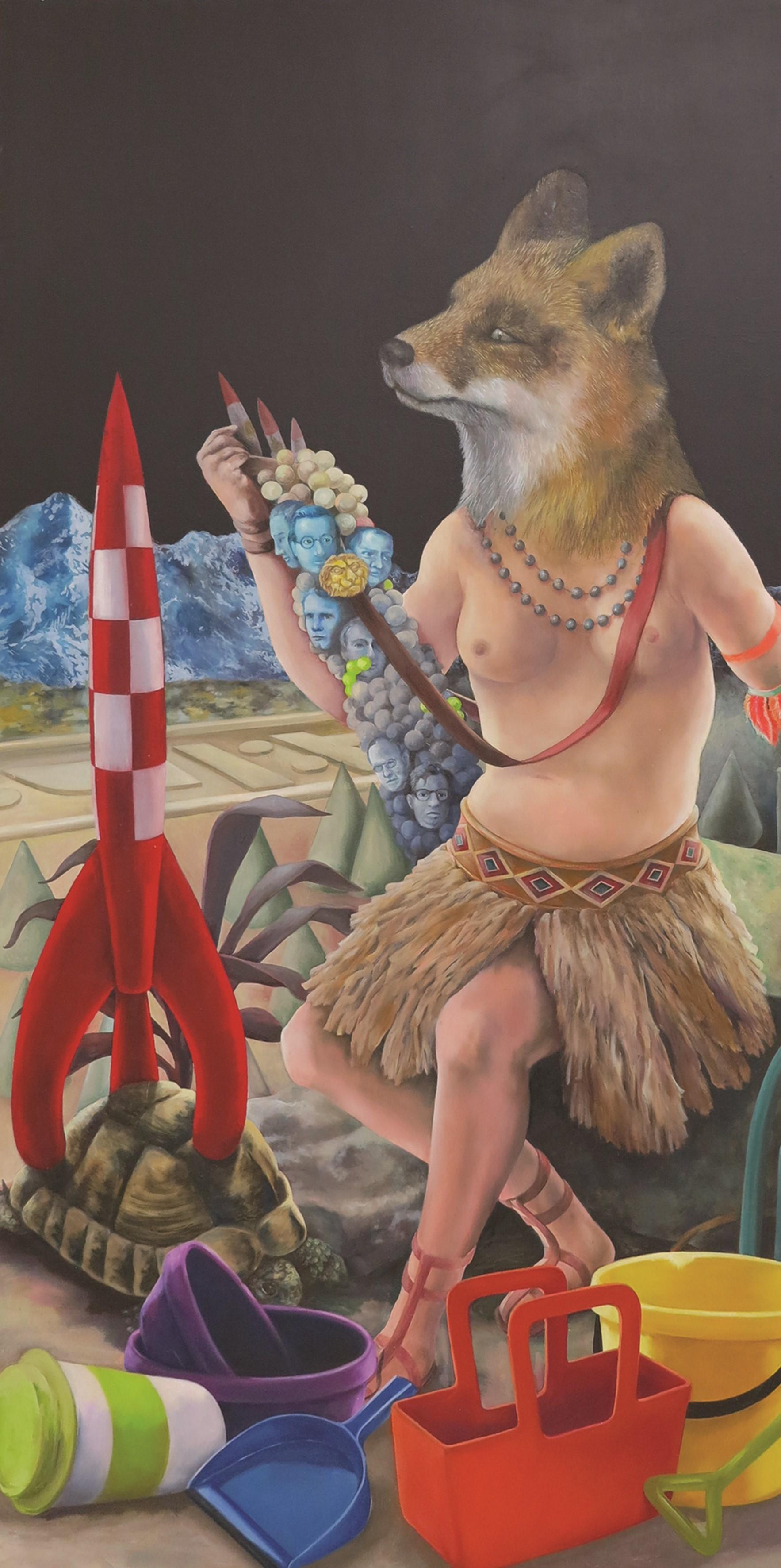 Mondparodie Stéphane Fauchille Zeitgenössische Kunst Porträt Malerei Tier Mond im Angebot 3