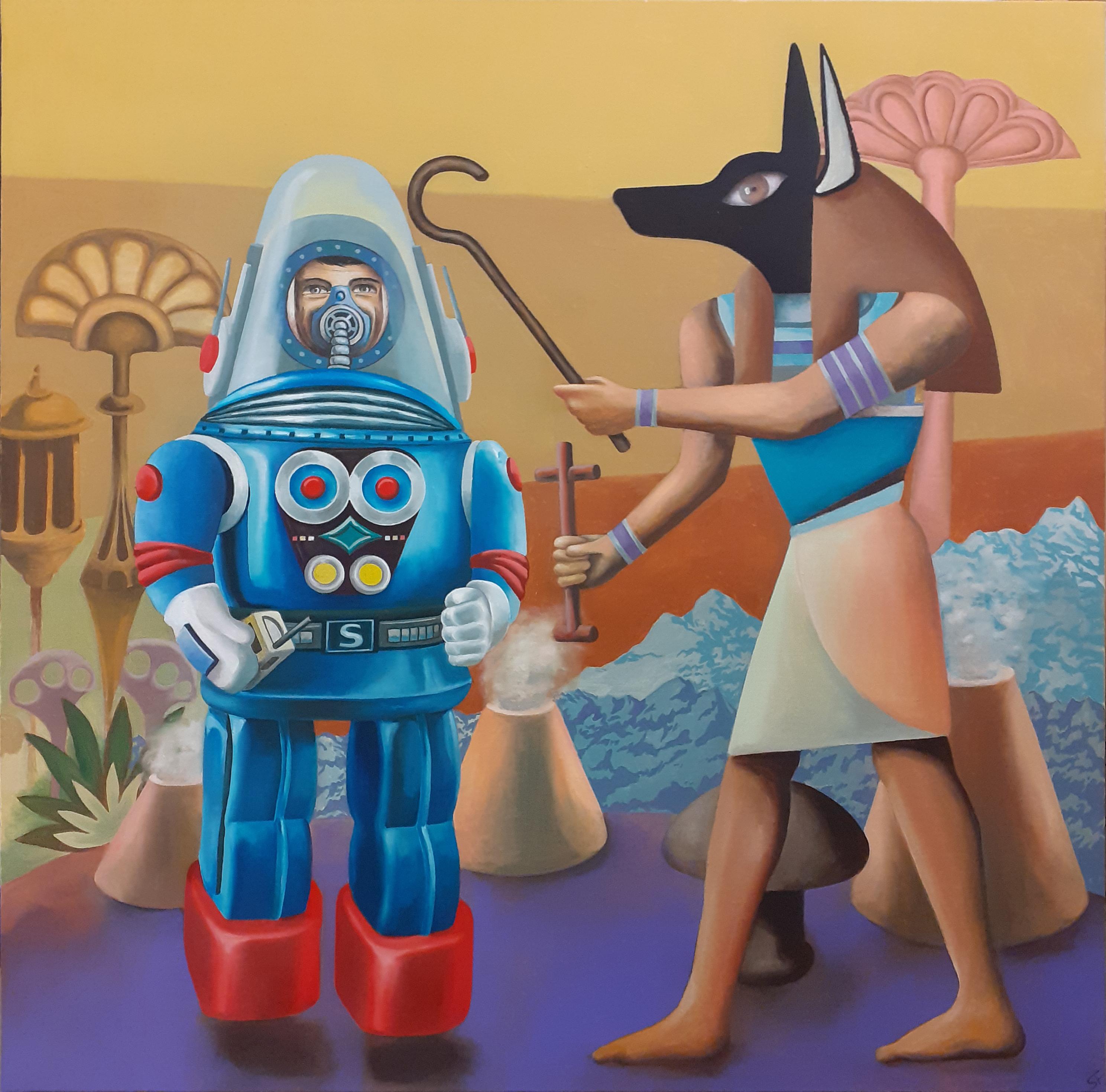 Ölfarbe auf Leinwand
Einzigartige Arbeit 
Handsigniert unten rechts vom Künstler

Stéphane Fauchille, Traum-Anthropologe

"Würden Sie gerne für einen Moment der Claude Lévi-Strauss der Ureinwohner eines Australiens werden, das auf keiner Karte