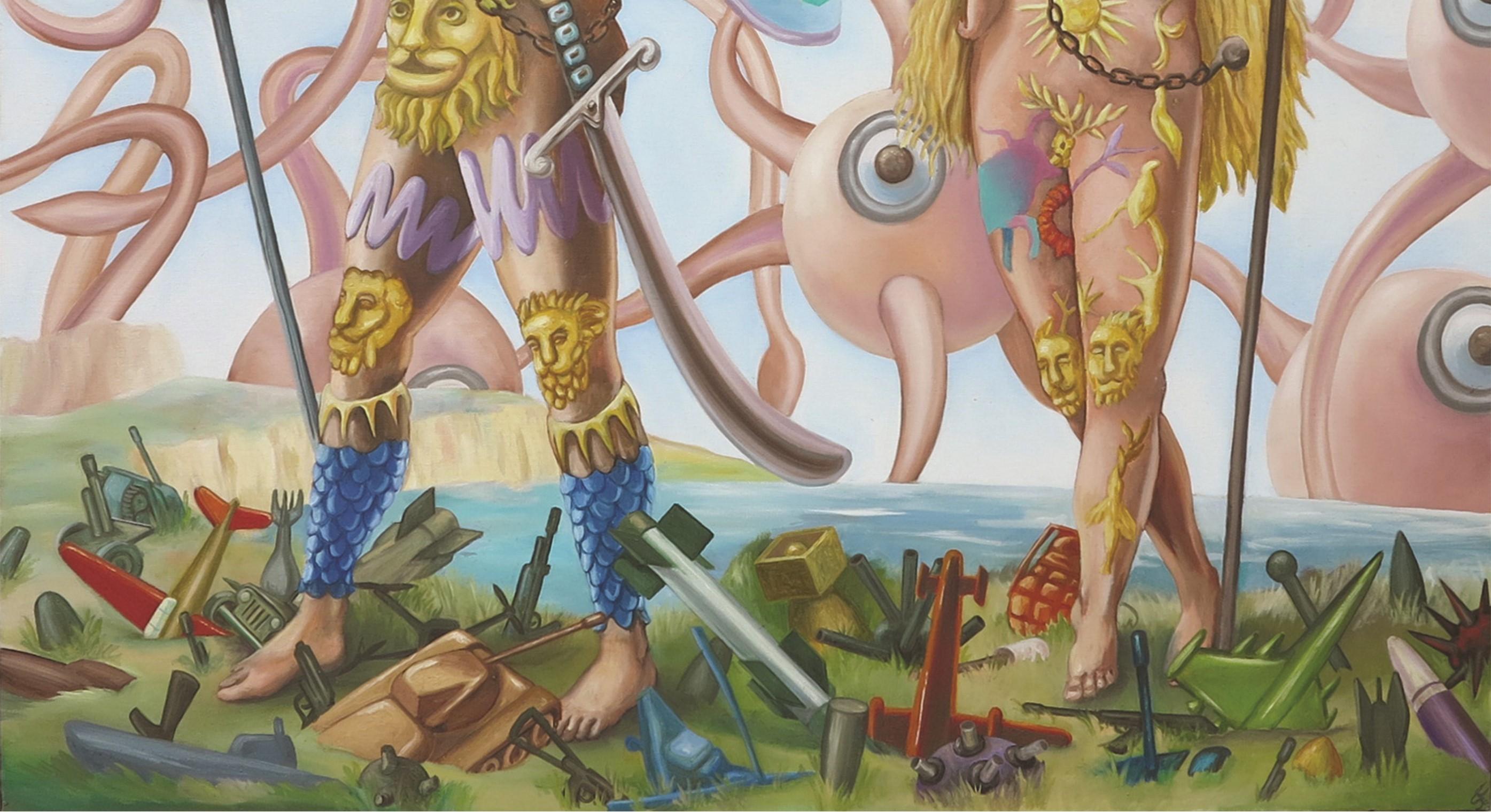 Krieg Stéphane Fauchille Zeitgenössische Kunst Malerei Landschaft Paar Mittelalter im Angebot 3