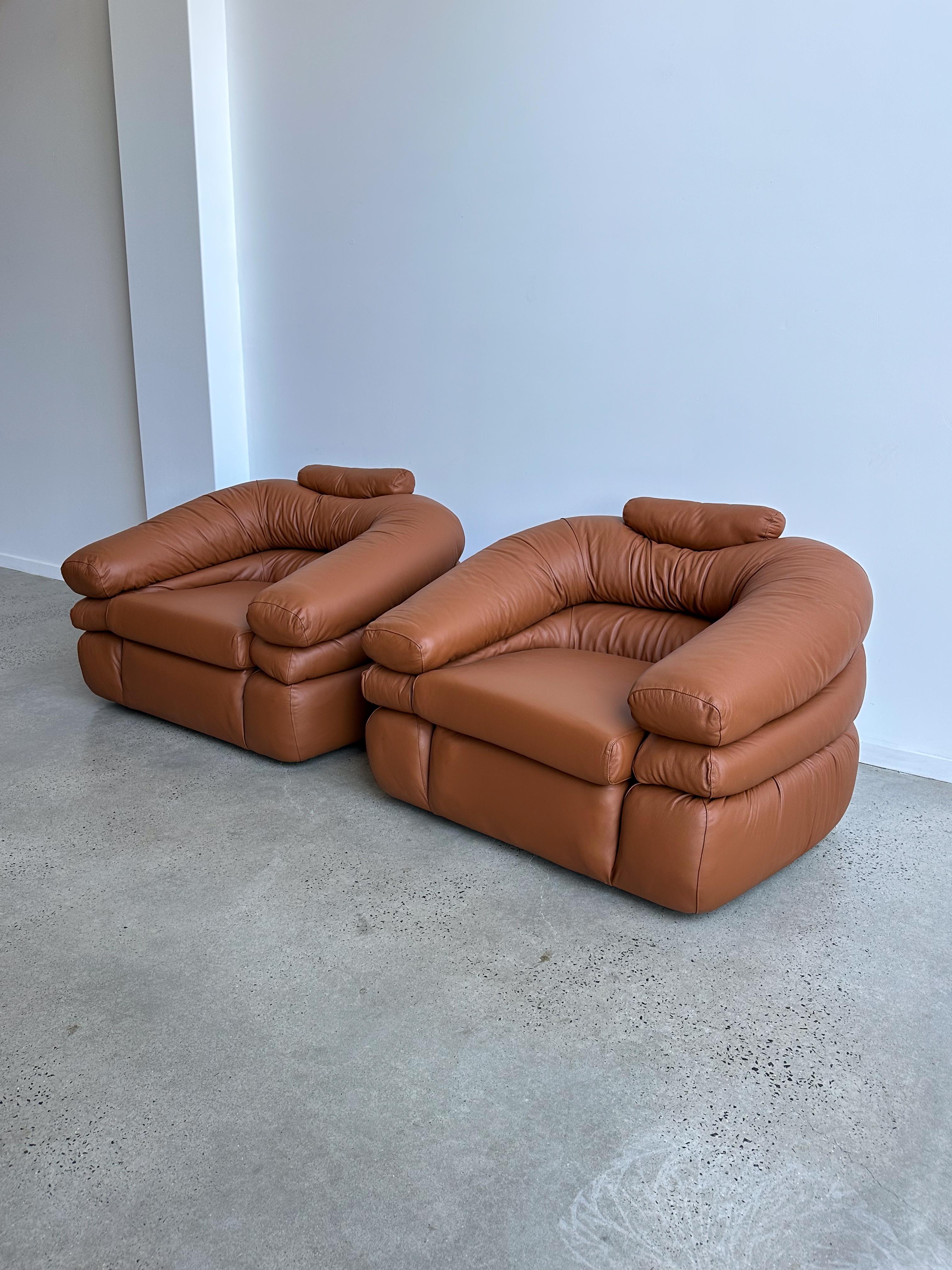 Mid-Century Modern Deux fauteuils en cuir Straccio de De Pass, D'Urbino, Lomazzi pour Zanotta en vente
