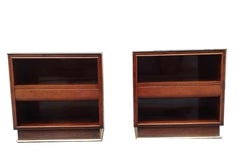 Strada Abramo Pair of Walnut Burl, Glass and Brass Bedside Tables, Italy 1940