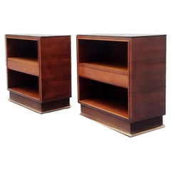 Strada Abramo Pair of Walnut Burl, Glass and Brass Bedside Tables, Italy 1940