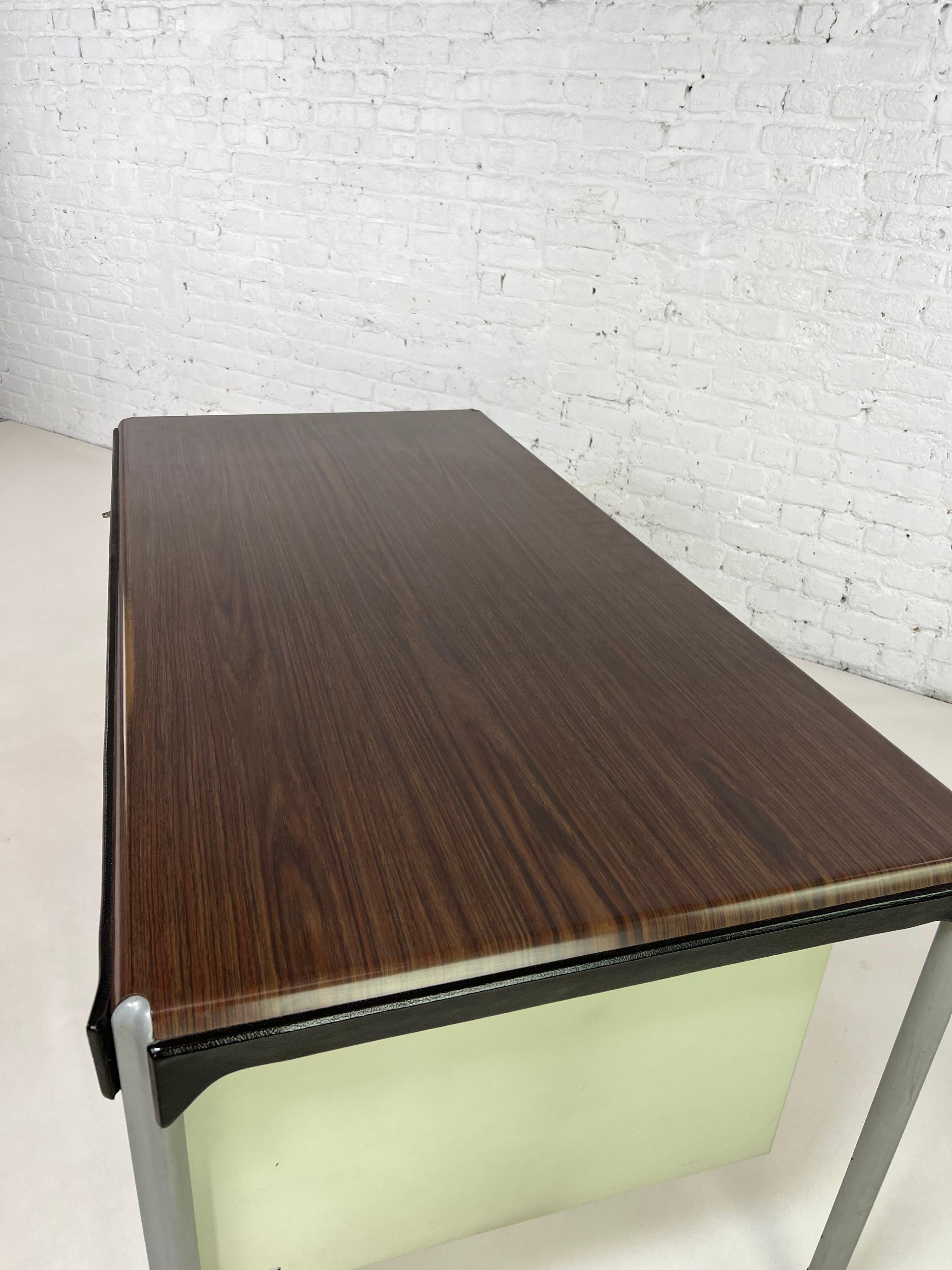 Strafor and Marc Held 1960s-1970s French Wooden and Metal Rare Executive Desk For Sale 4