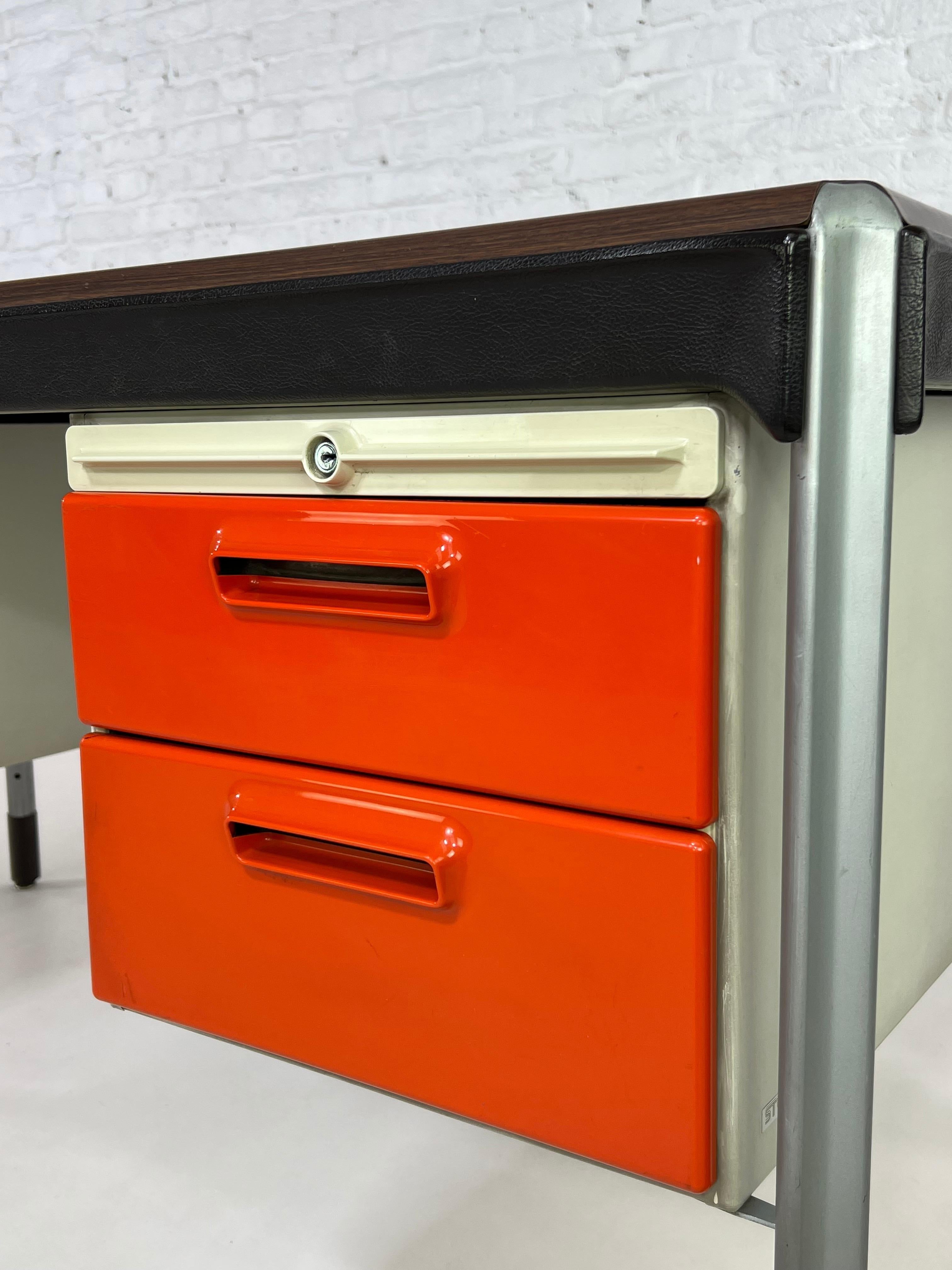 Strafor and Marc Held 1960s-1970s French Wooden and Metal Rare Executive Desk For Sale 6