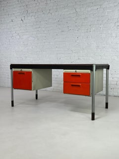 Strafor and Marc Held 1960s-1970s French Wooden and Metal Rare Executive Desk